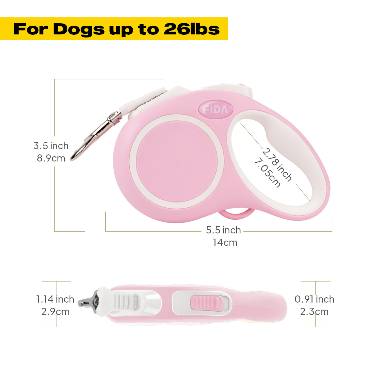 Fida Pet Comfort Series Retractable Dog Leash, Pink - Small