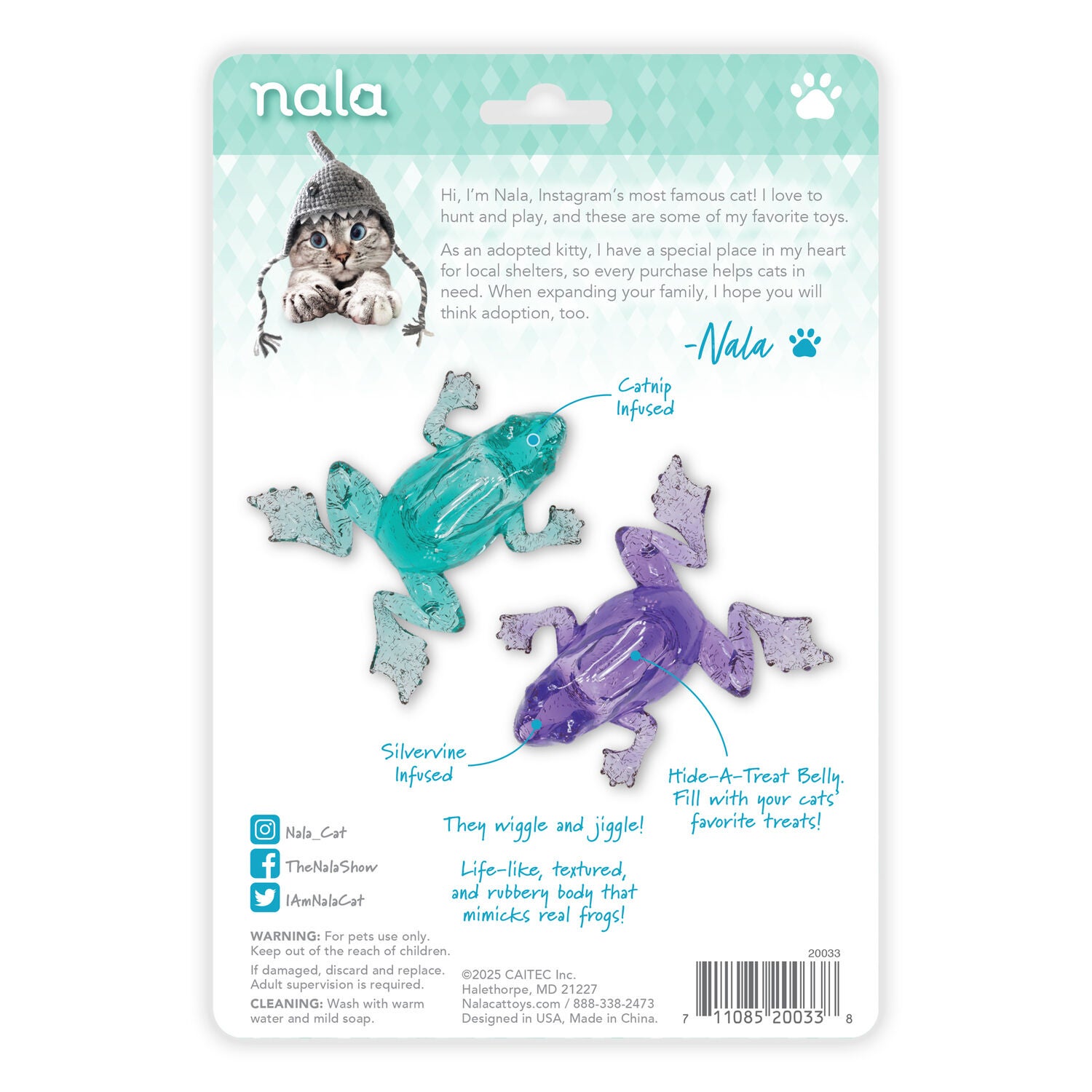 Nala Fiesty Frogs Catnip Infused Interactive Teaser Cat Toy