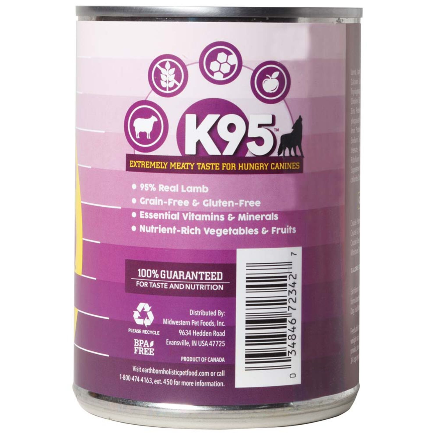 Earthborn Holistic Grain-Free K95 Meat Protein Wet Dog Food Lamb 13-Oz Can Pack Of 12