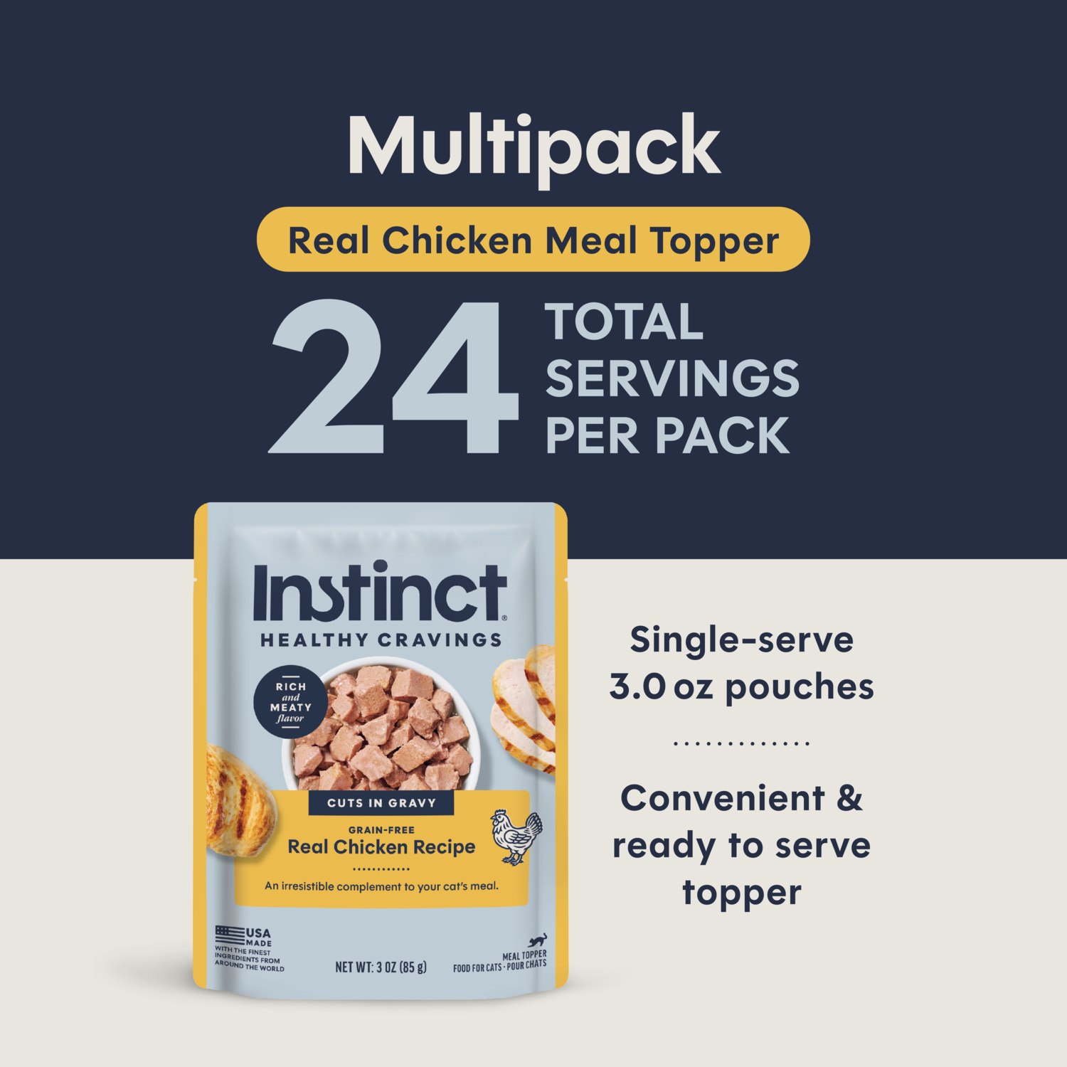 Instinct Healthy Cravings Grain-Free Real Chicken Recipe In Savory Gravy Wet Cat Food Topper, 3-Oz Pack Of 24