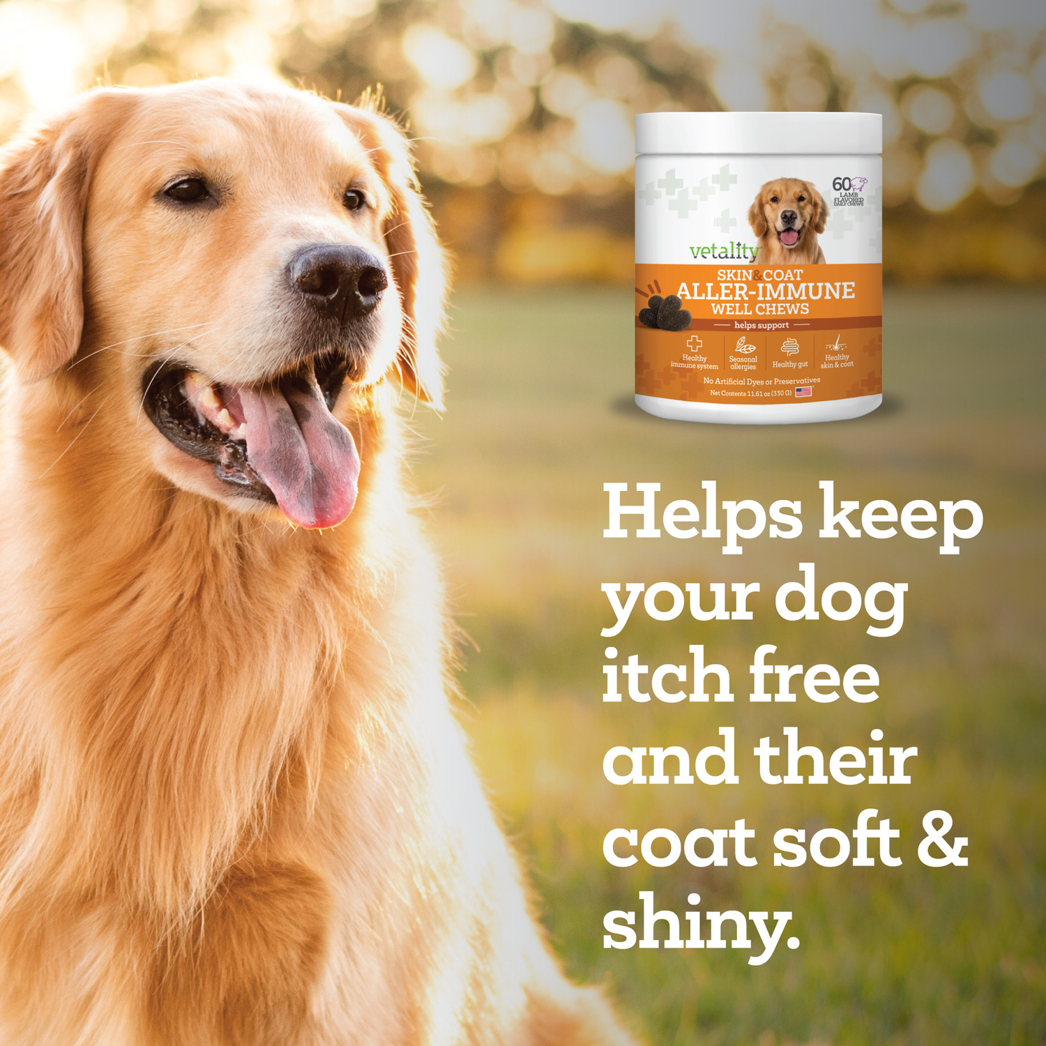 Vetality Aller-Immune Skin & Coat Well Chews Dog Supplements, 60-Ct