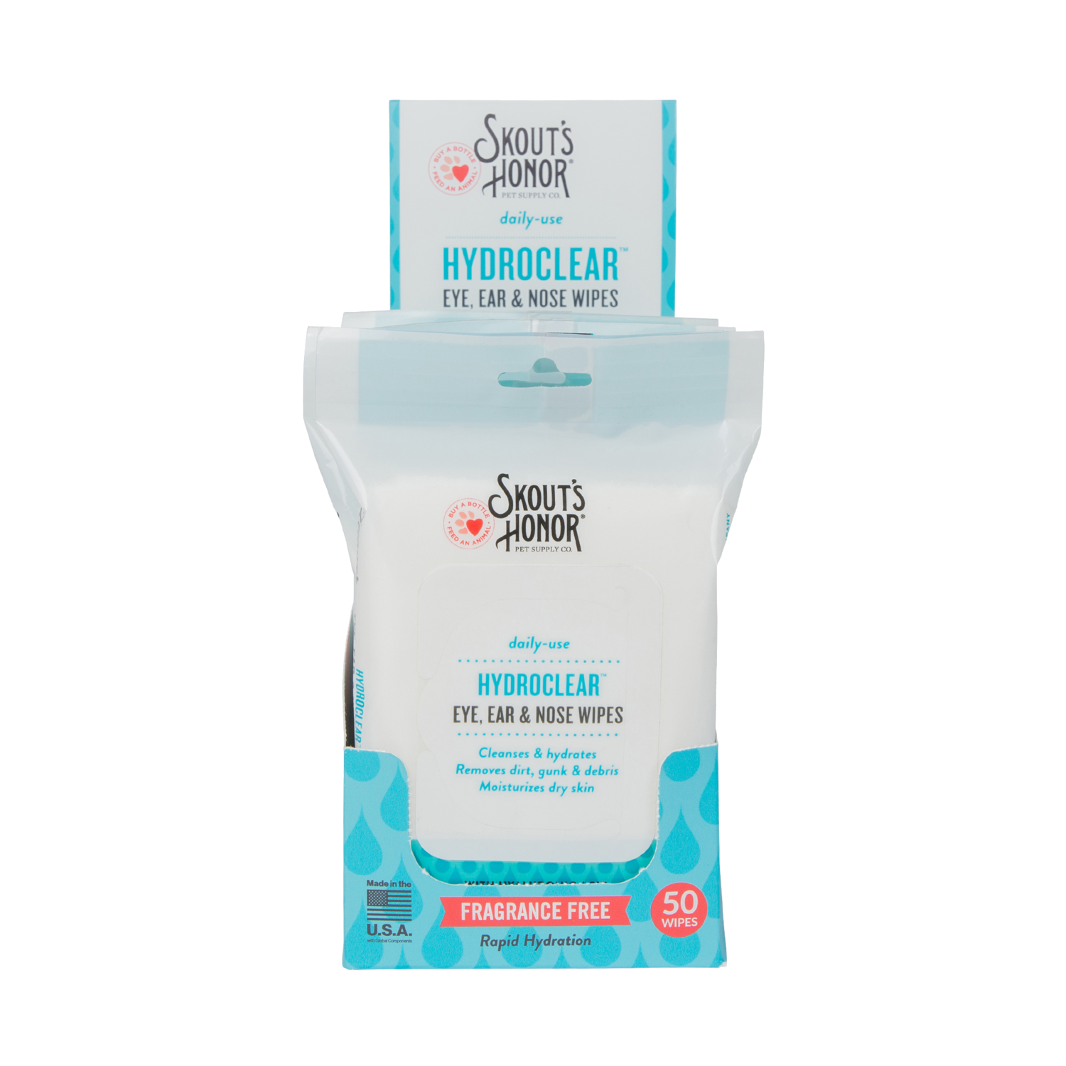 Skout's Honor Hydroclear Eye, Ear & Nose Dog & Cat Grooming Wipes, 50-Count