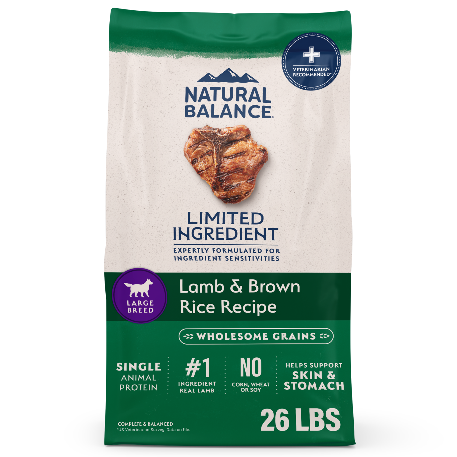 Natural Balance Limited Ingredient Lamb & Brown Rice Large Breed Recipe Dry Dog Food, 26-Lb