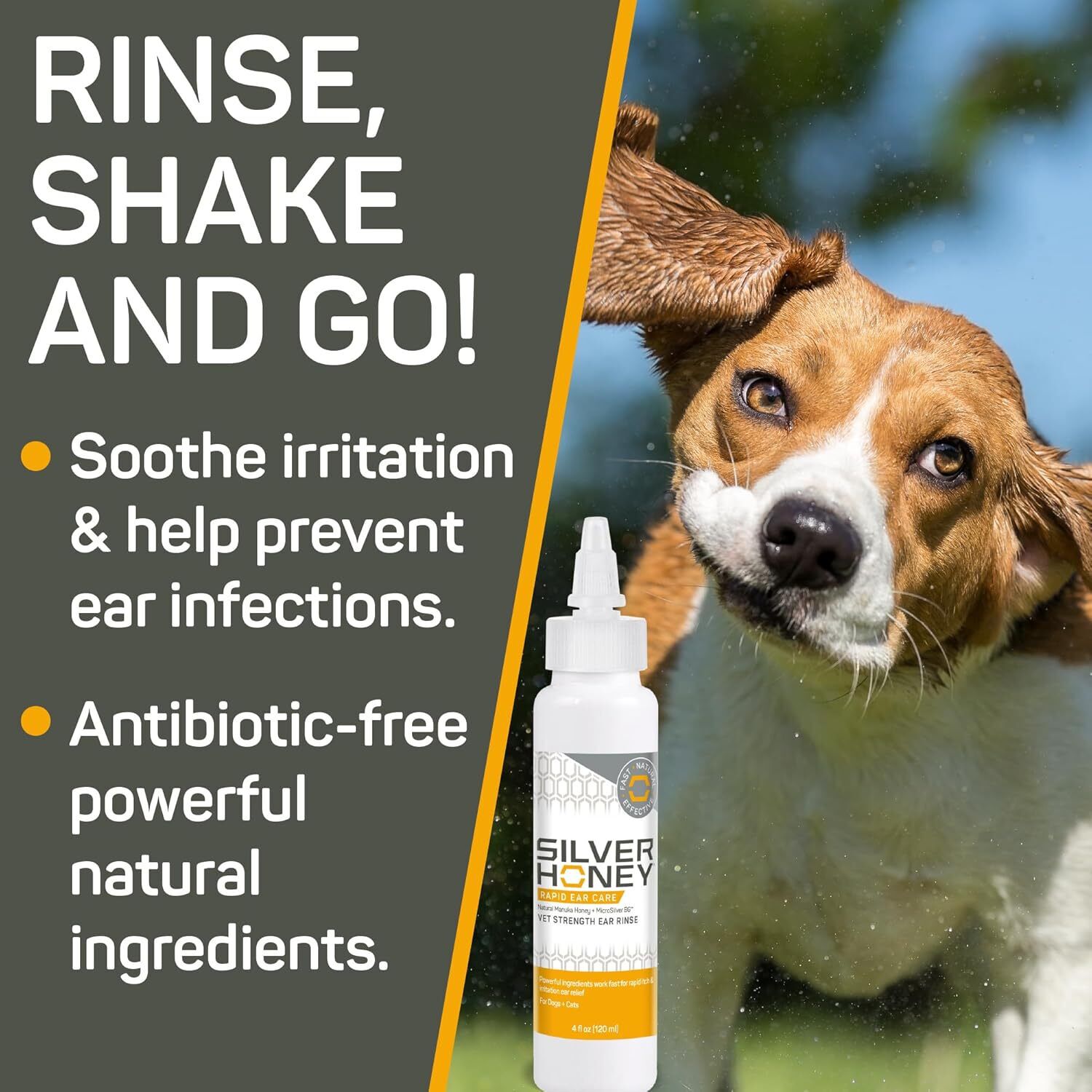 Silver Honey Rapid Ear Care Vet Strength Ear Rinse For Cats & Dogs, 4-Oz