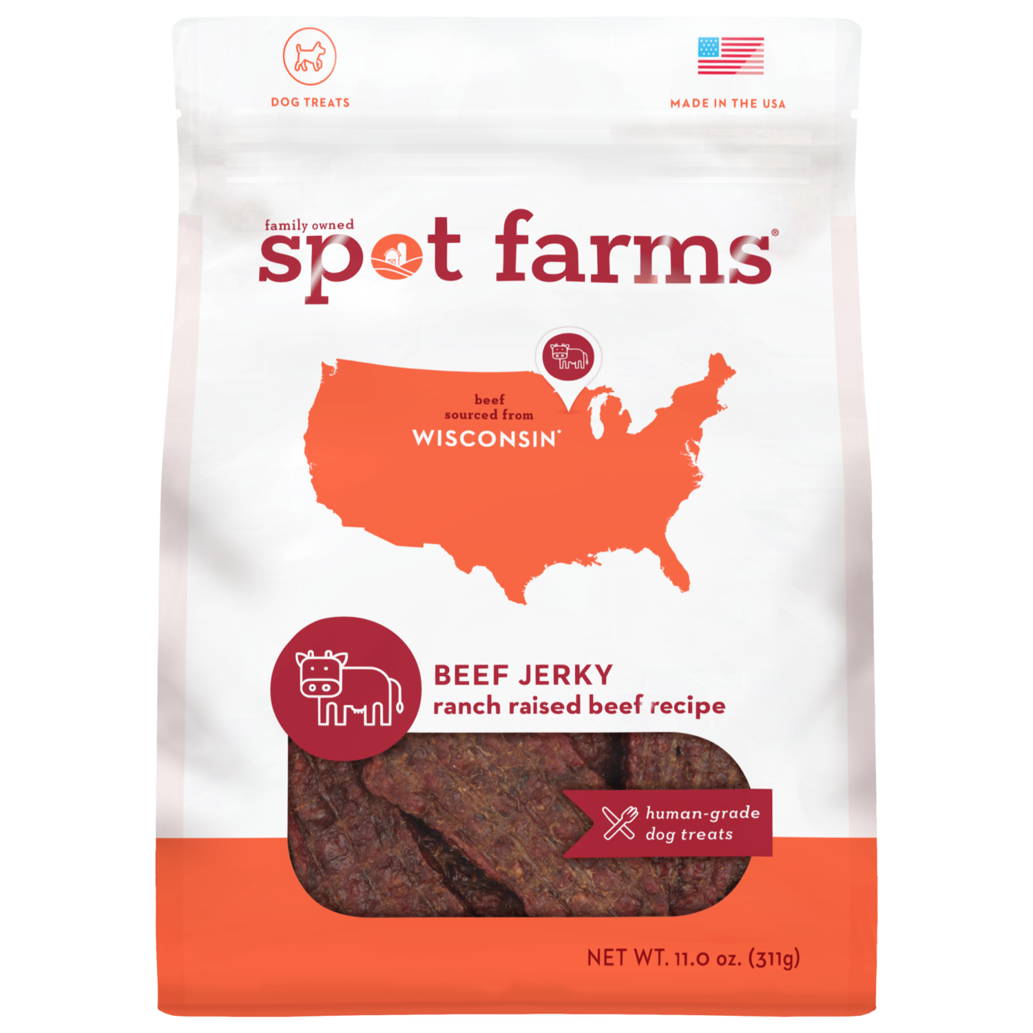 Spot Farms Beef Jerky Natural Dog Treats, 11-Oz Bag