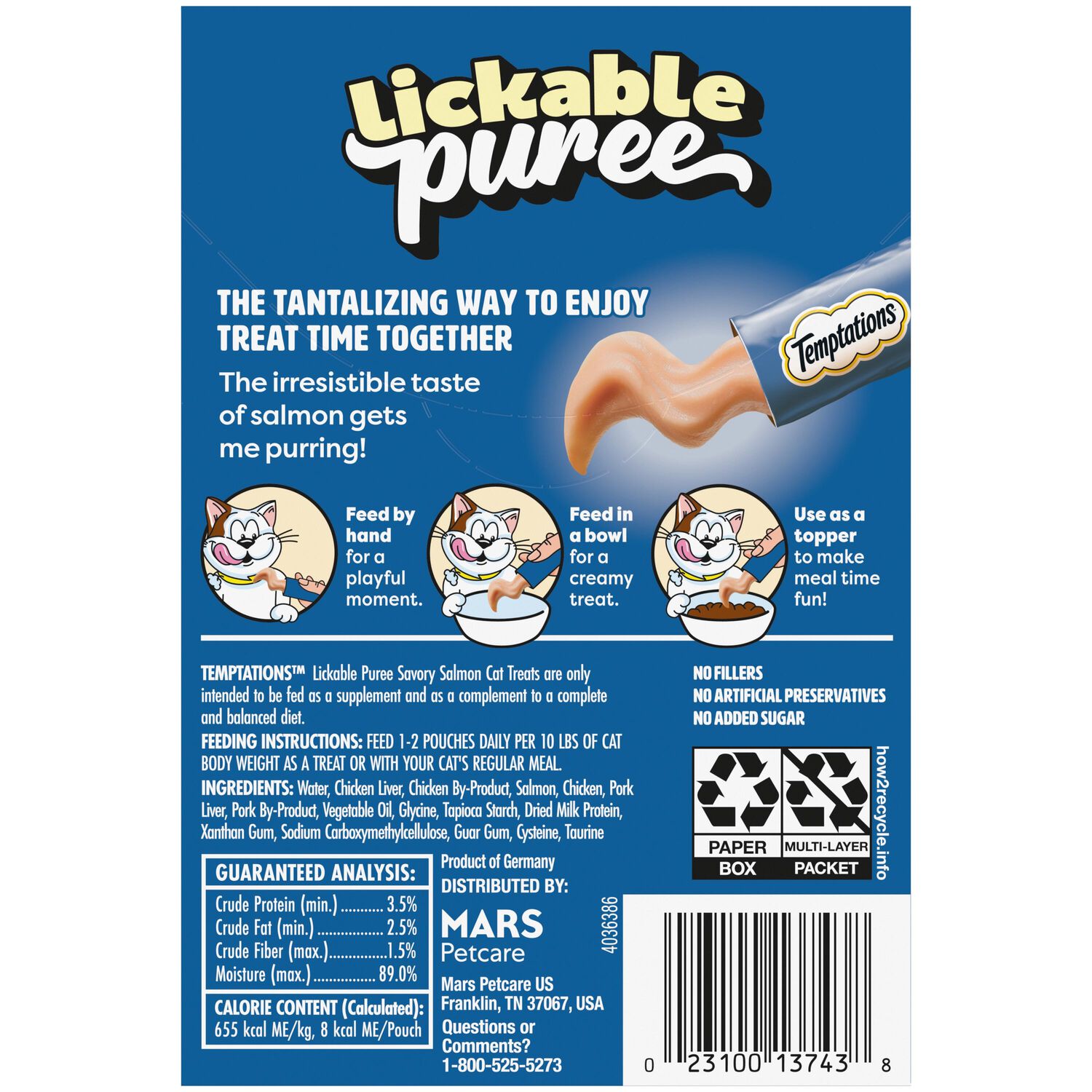 Temptations Creamy Puree With Salmon Lickable, Squeezable Cat Treats, 4-Pack Of 0.4-Oz Pouches