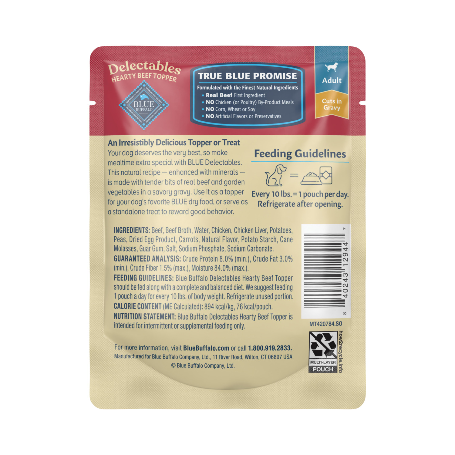 Blue Buffalo Delectables Hearty Beef Cuts In Gravy Natural Wet Dog Food Topper, 3-Oz