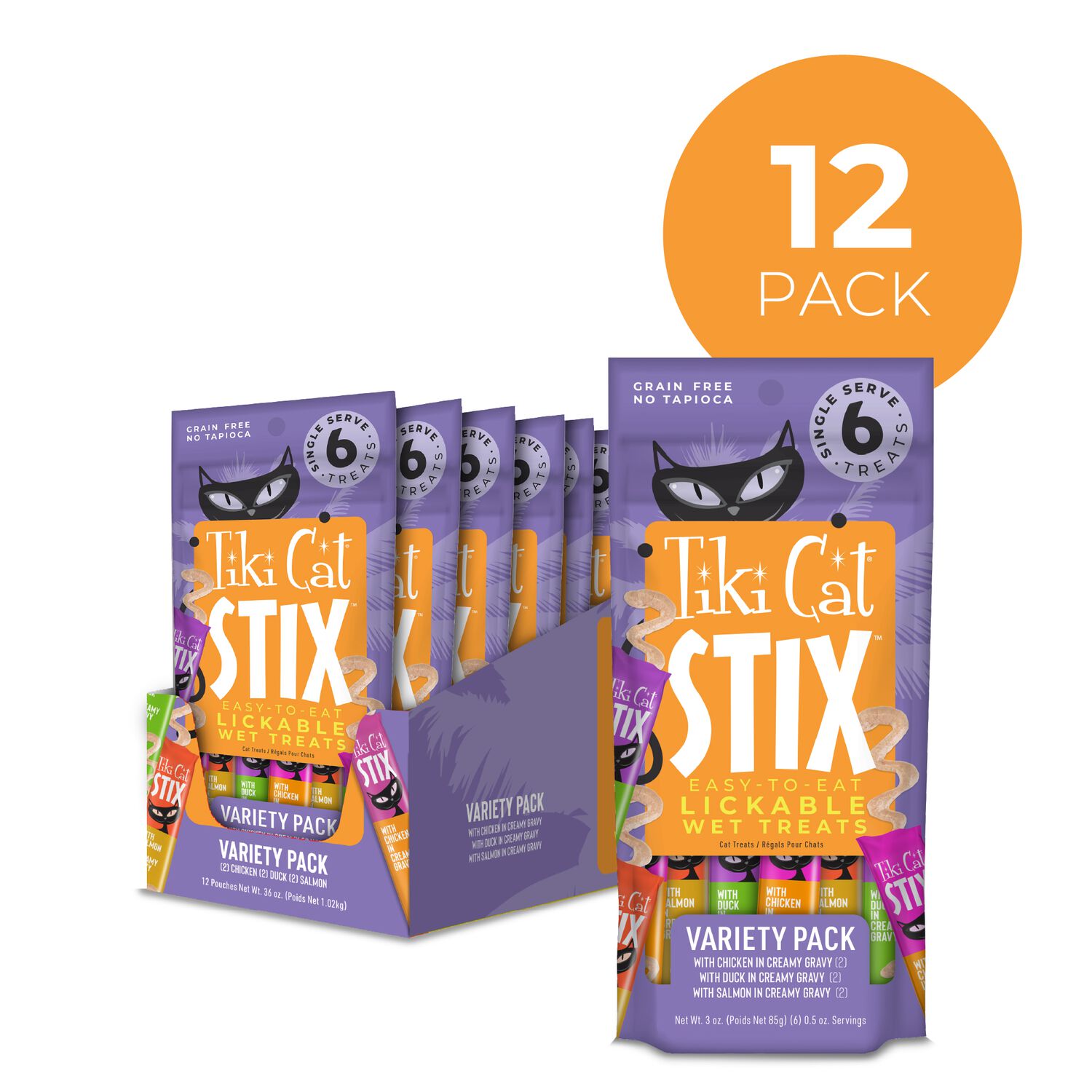 Tiki Cat Stix Grain-Free Lickable Cat Treats, Variety Pack, 12 Pack