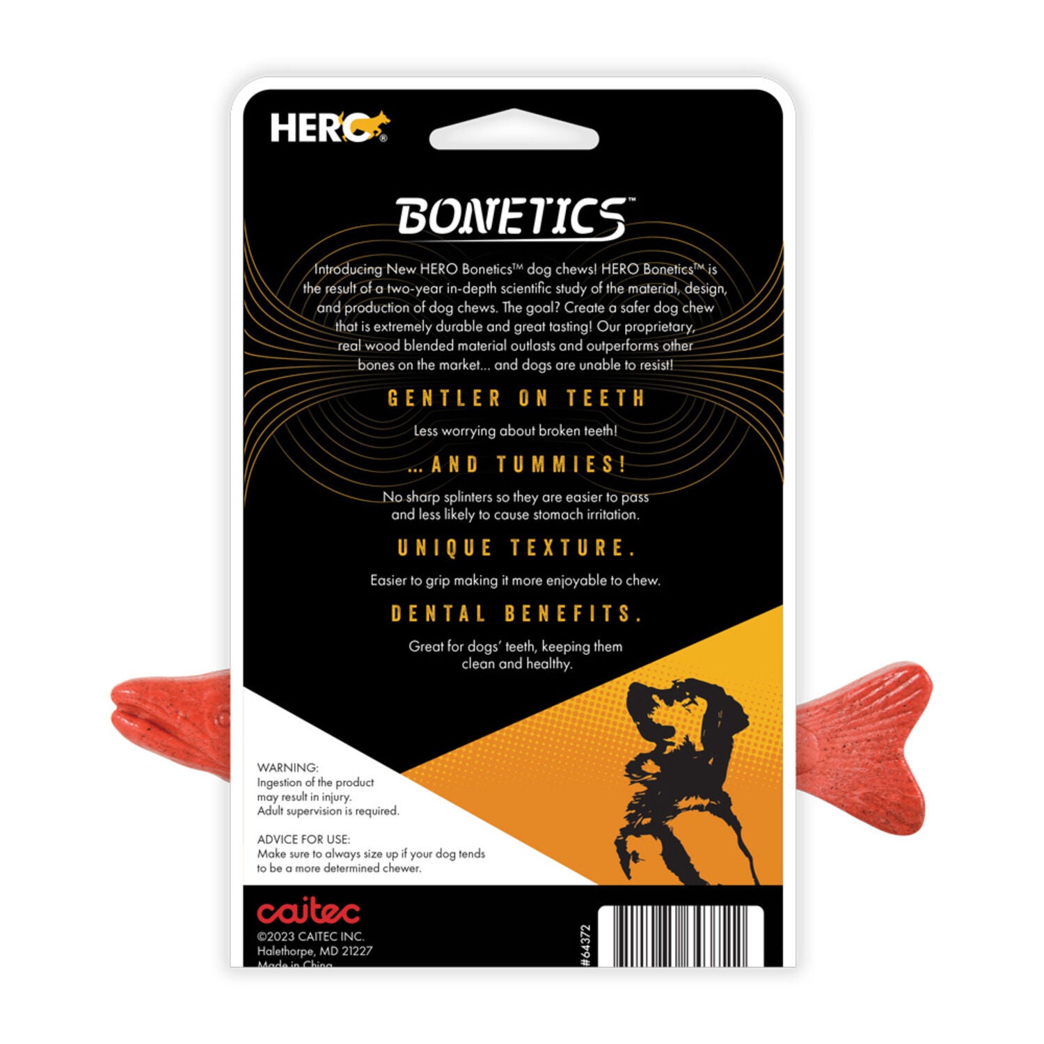 Hero Bonetics Salmon Fish Durable Dog Chew Toy, 8"-Large, Salmon Flavor