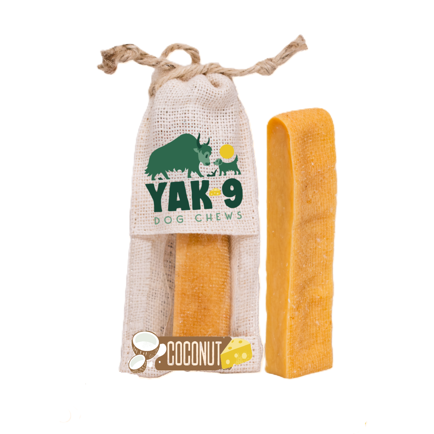Yak9 Chews Natural Yak Cheese Chews Dog Treats, Coconut, Large, 1-Each