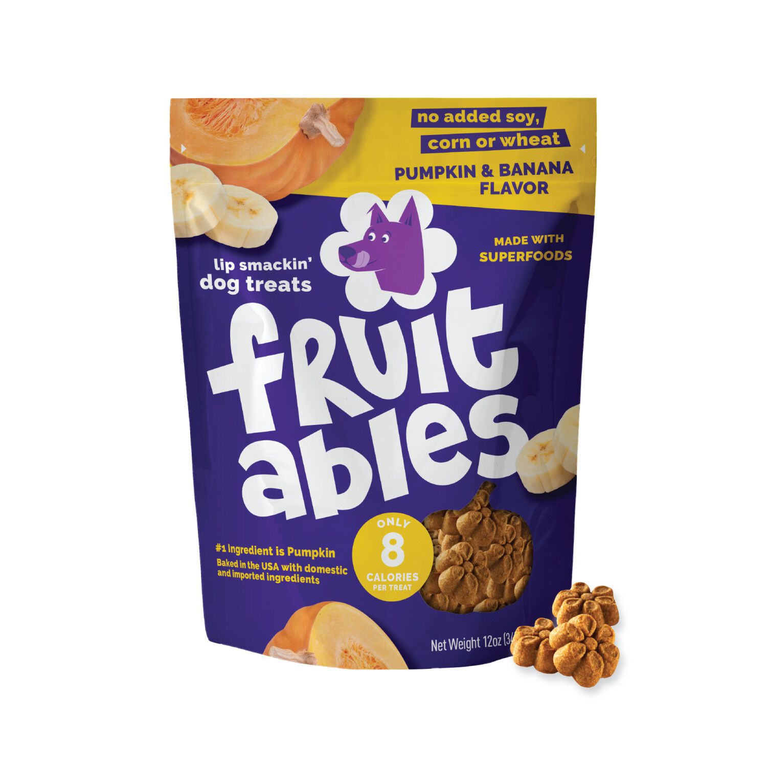 Fruitables Pumpkin & Banana Low Calorie Baked Crunchy Dog Treats, 12-Oz Bag