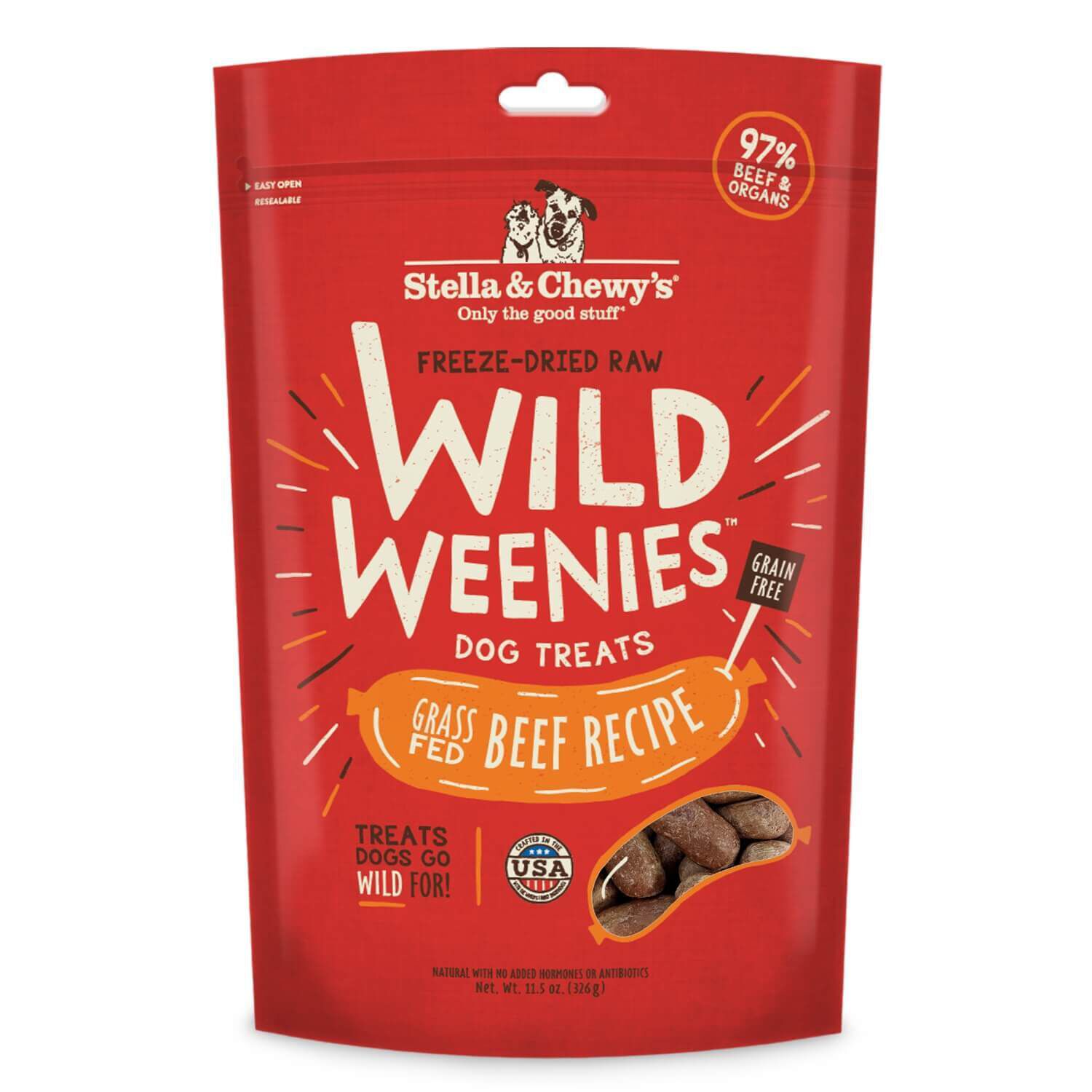 Stella & Chewy's Wild Weenies Grain Free Freeze Dried Dog Treats, Grass Fed Beef Recipe