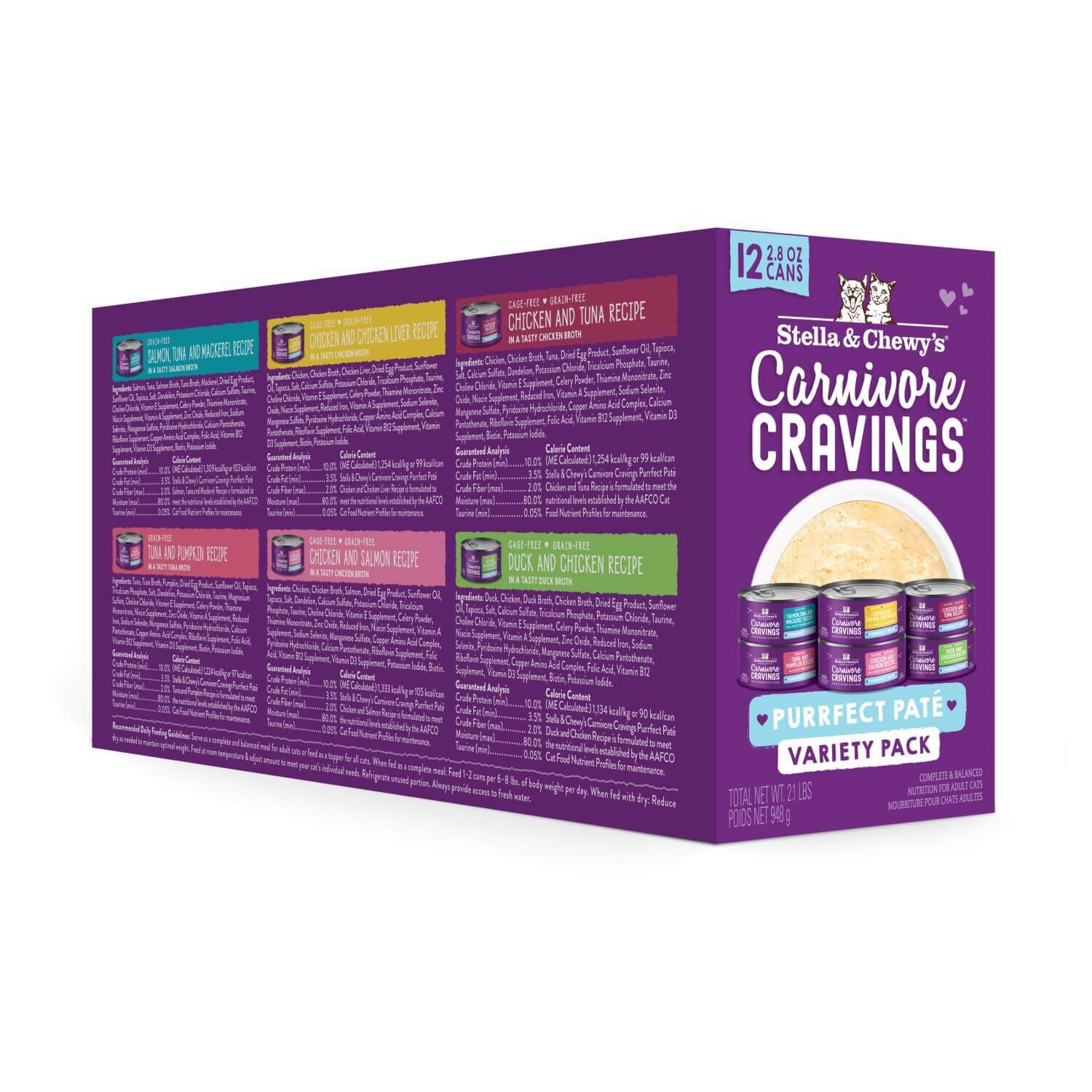 Stella & Chewy's Carnivore Cravings Purrfect Pate Canned Wet Cat Food Variety Pack. 2.8 Oz Cans, Case Of 12