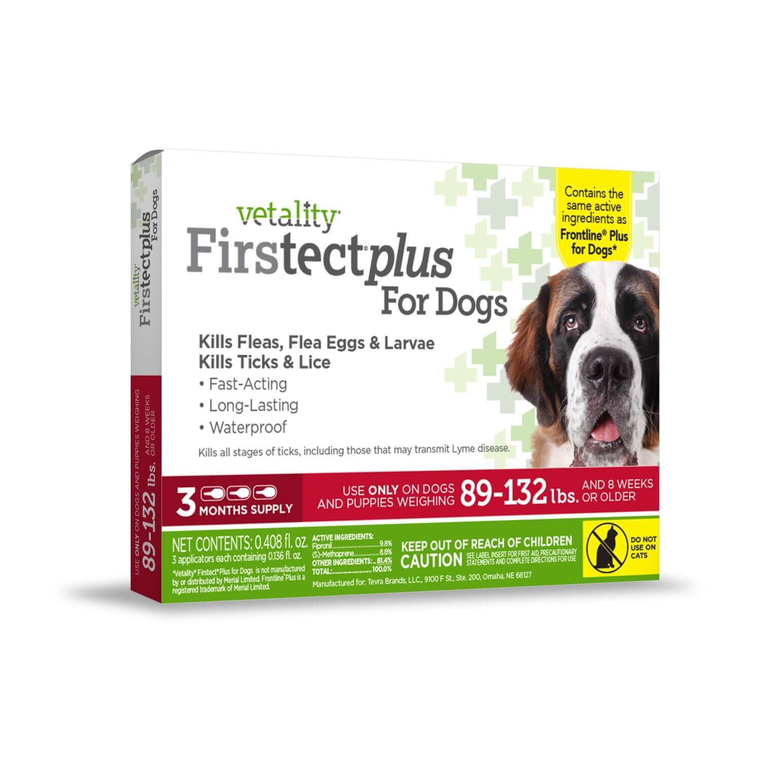 Vetality Firstect Plus Topical Flea & Tick Treatment For Large Dogs 45-88-Lbs, 3 Doses
