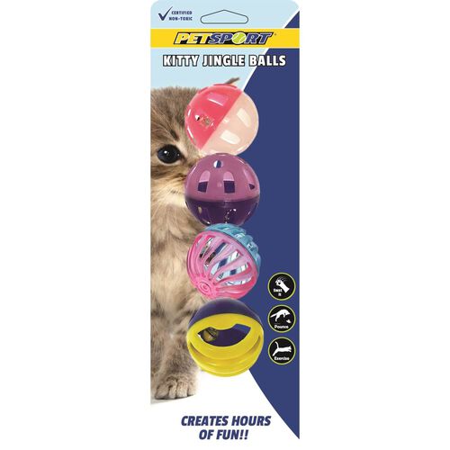 Kitty Jingle Balls Cat Toy - 4 Pk Assorted
