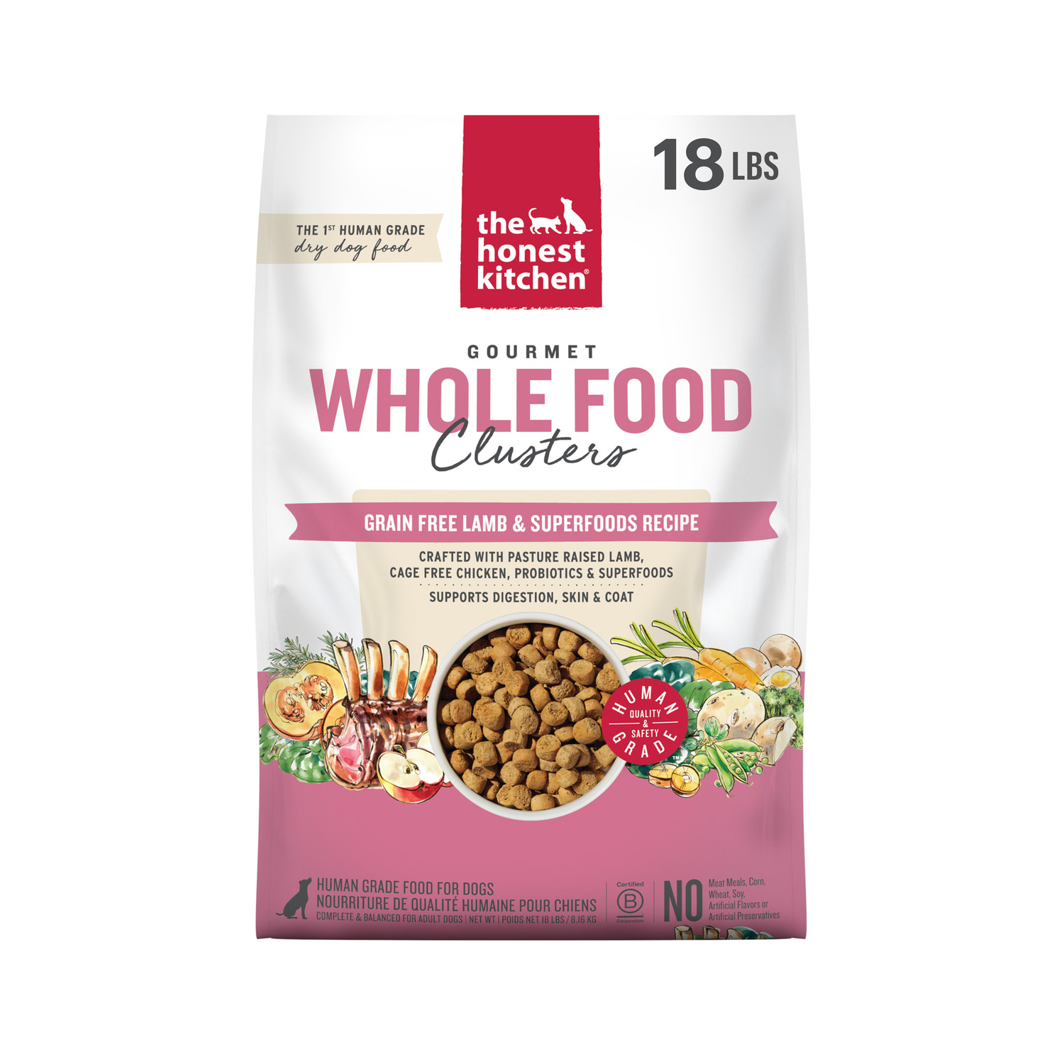 The Honest Kitchen Gourmet Whole Food Clusters Grain Free Lamb & Superfoods Recipe Dry Dog Food, 18-Lb