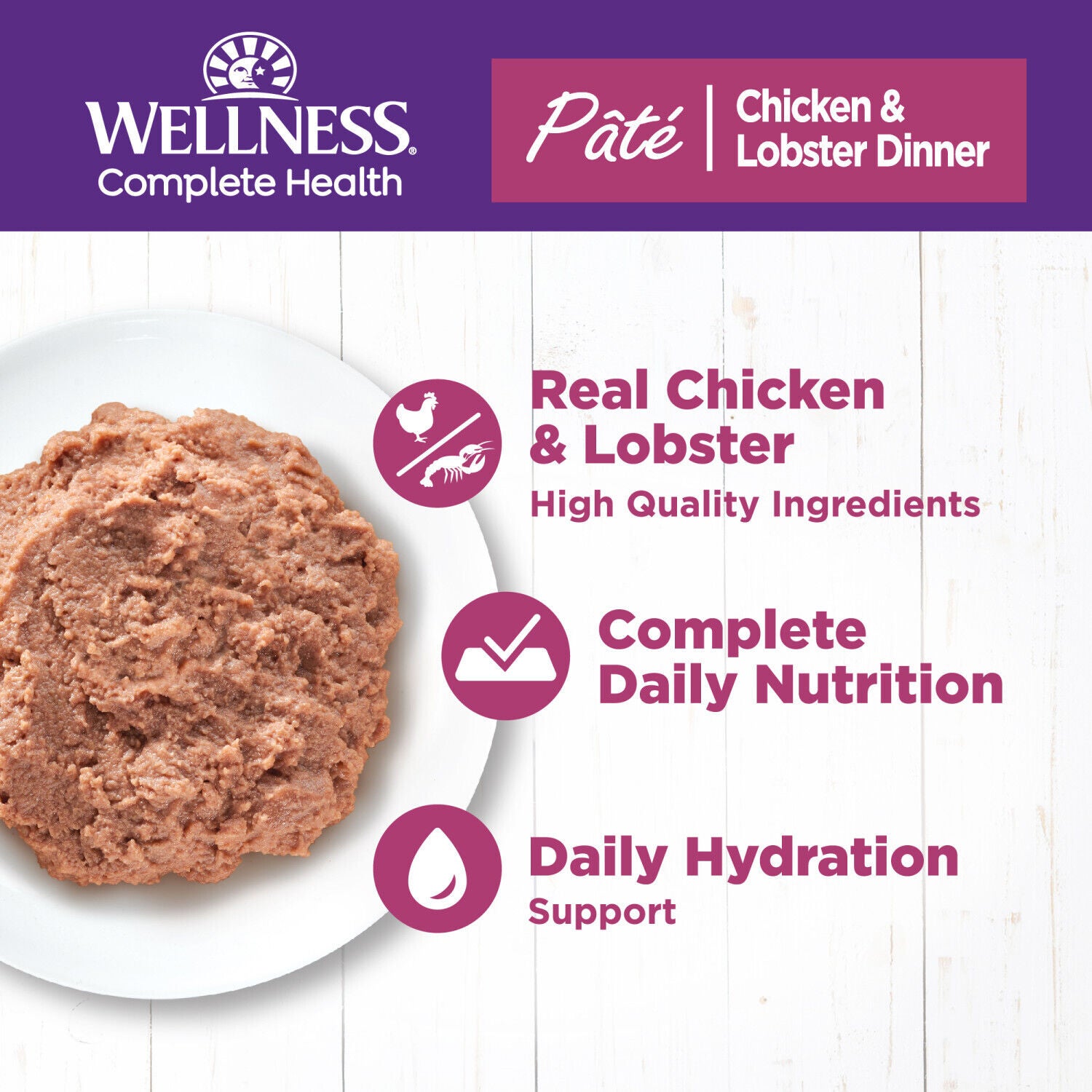 Wellness Complete Health Pate Adult Wet Cat Food, Natural, Protein-Rich, Grain-Free Chicken & Lobster Recipe, 3 Ounce
