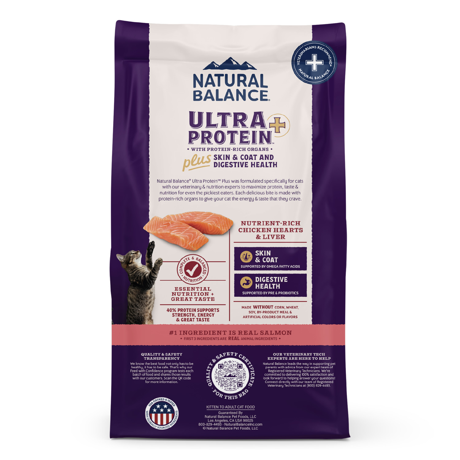 Natural Balance Ultra Protein Plus Dry Cat Food, Skin & Coat And Digestive Health, Real Salmon & Chicken Meal Recipe, 5 Lbs.