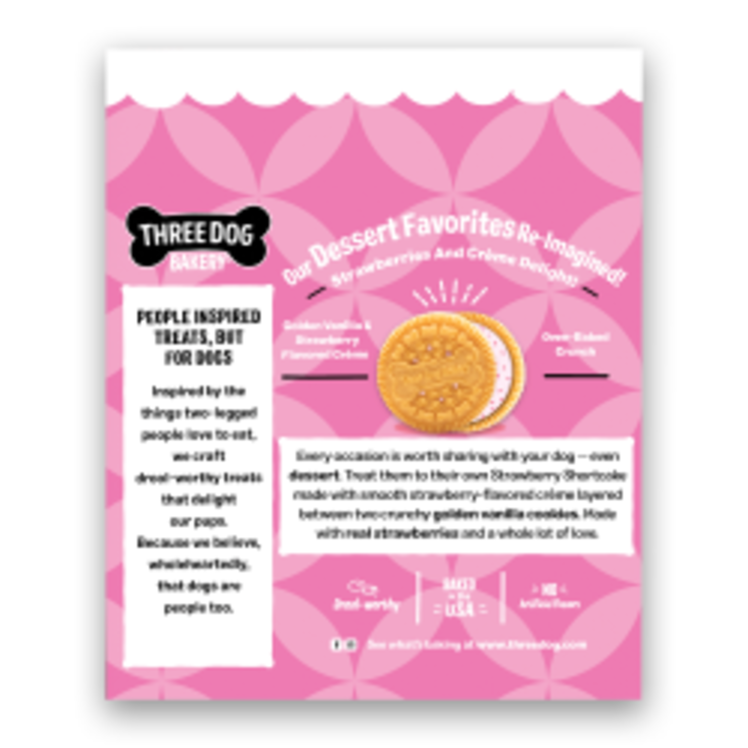 Three Dog Bakery Strawberry Shortcake Lick'n Crunch Cookies Dog Treats, 13-Oz