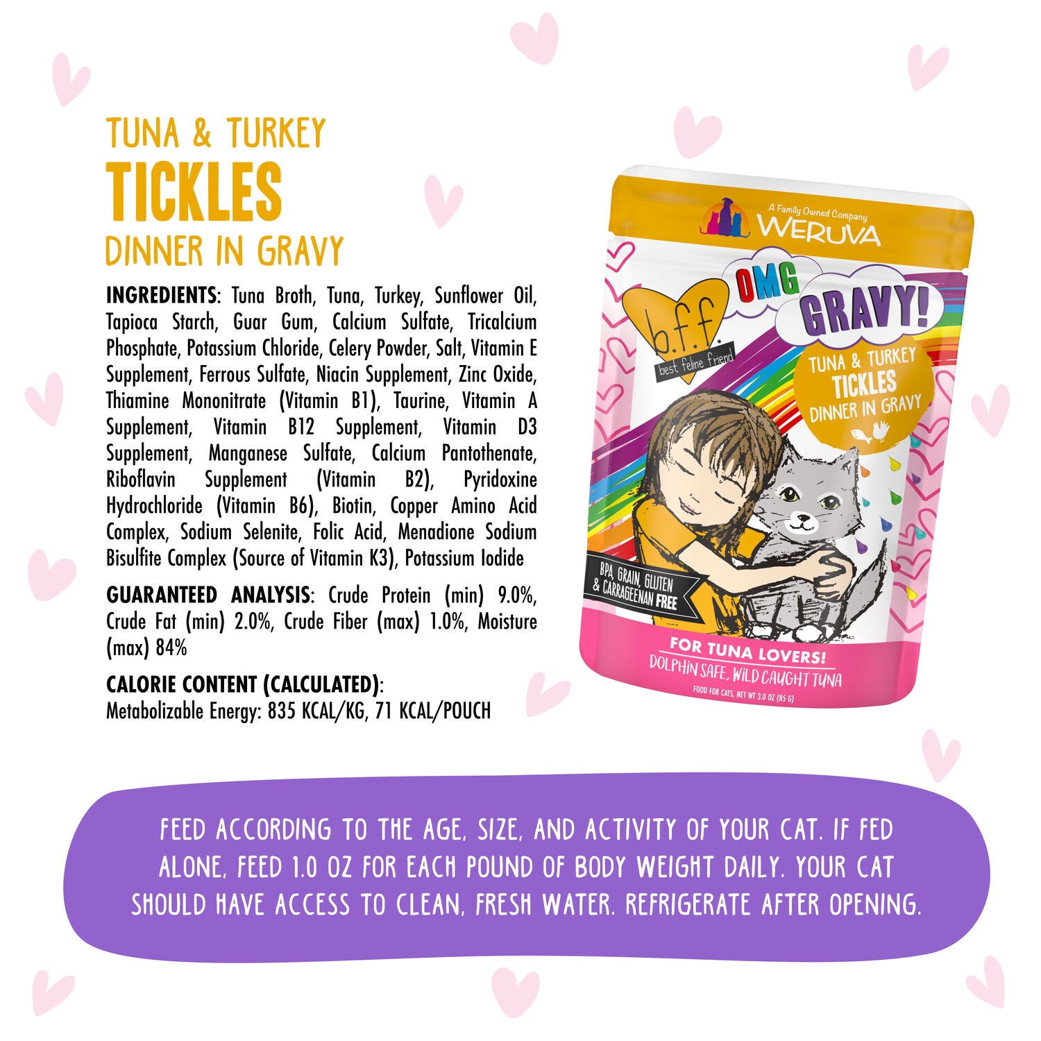 Weruva Bff Omg Gravy Tuna & Turkey Tickles Wet Cat Food, 3-Oz Pouch