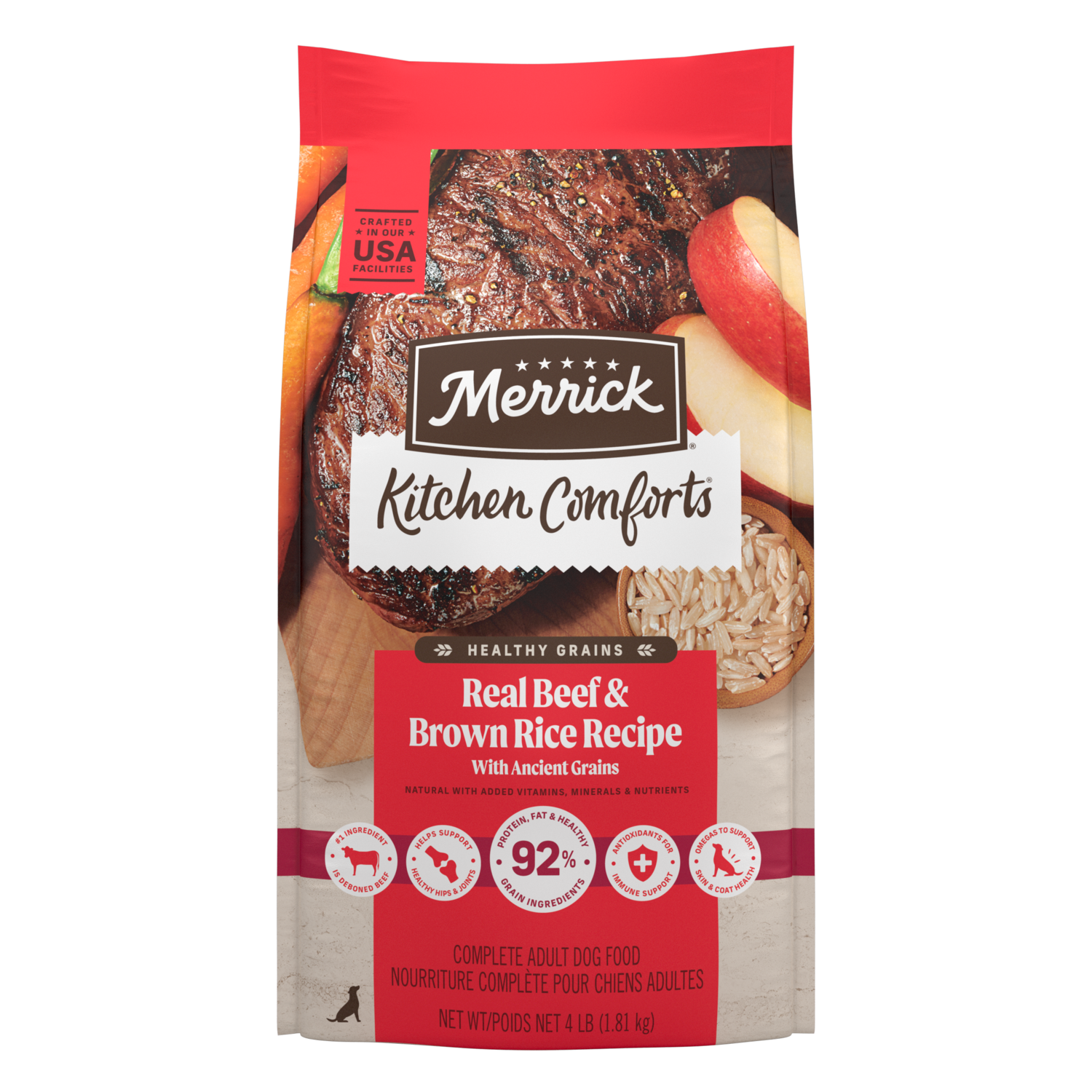 Merrick Kitchen Comforts Real Deboned Beef And Brown Rice Dry Dog Food, 4-Lb Bag