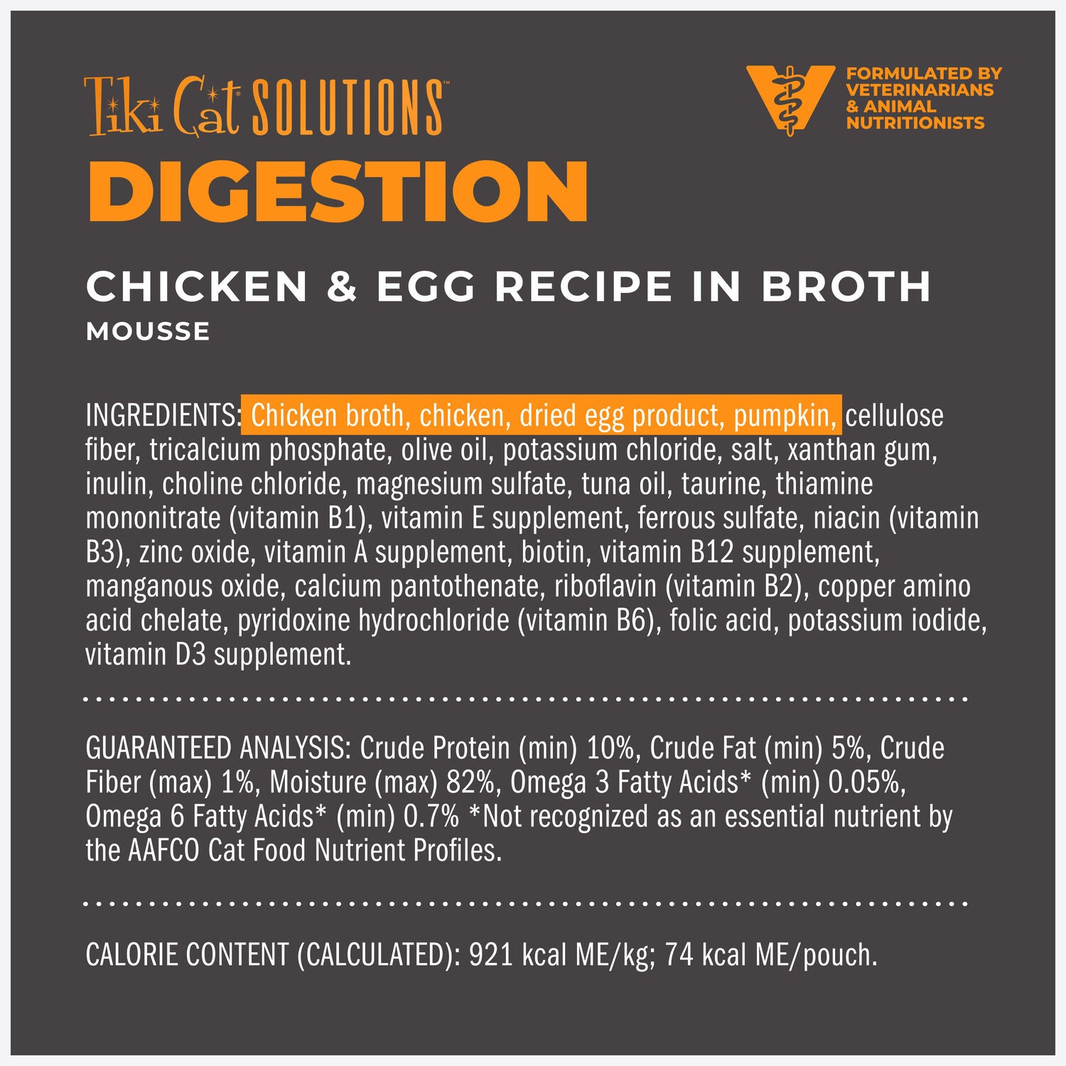 Tiki Cat Solutions Mousse, Digestion, Chicken & Egg Recipe In Broth, 2.4-Oz Pouch Pack Of 12