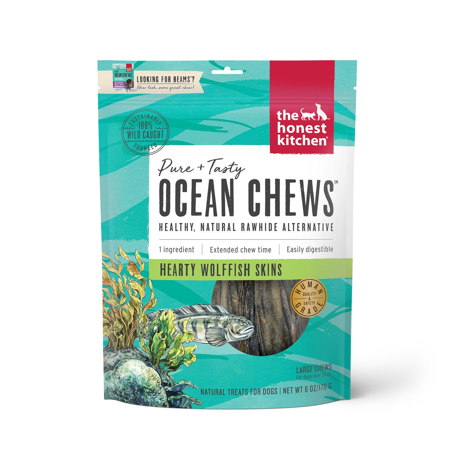 The Honest Kitchen Ocean Chews Hearty Wolffish Skins Rawhide Alternative Dog Treats