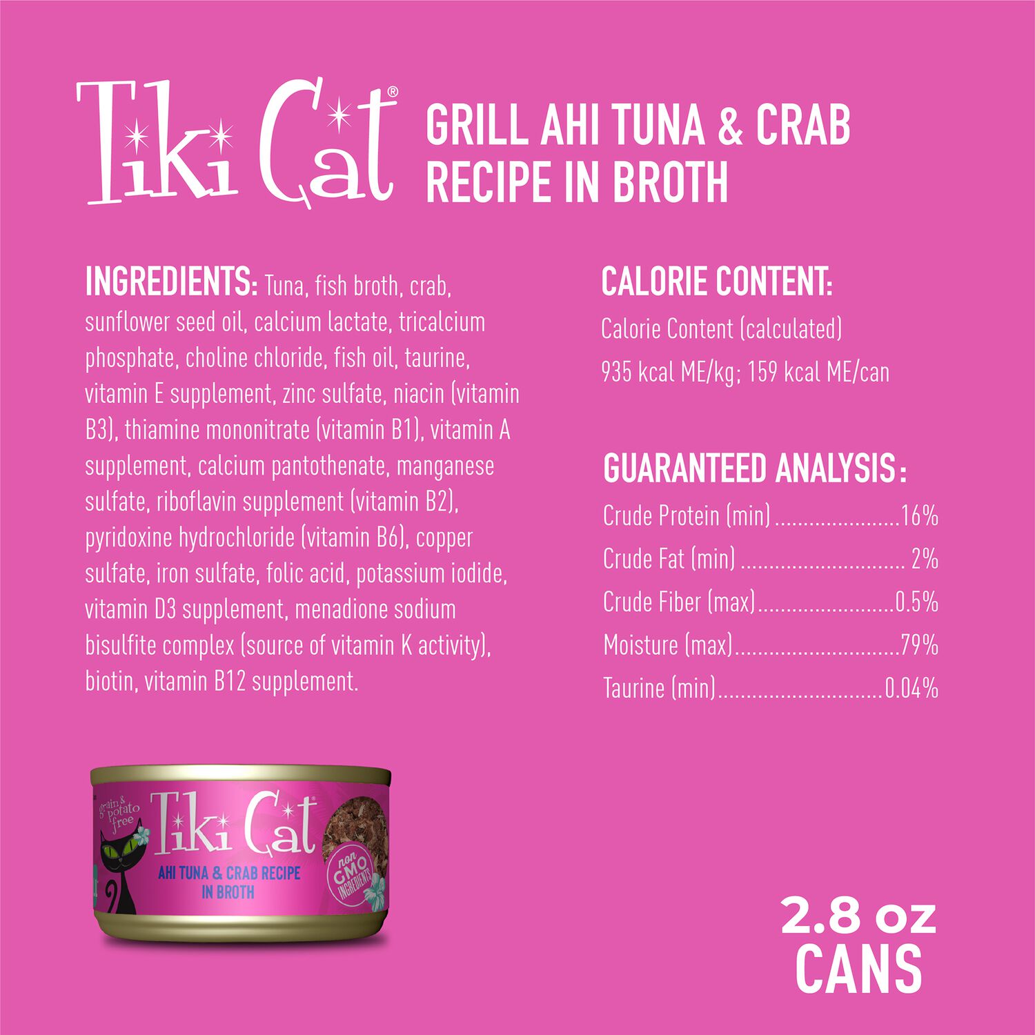 Tiki Cat Grill Wet Cat Food Ahi Tuna & Crab 2.8-Oz Can