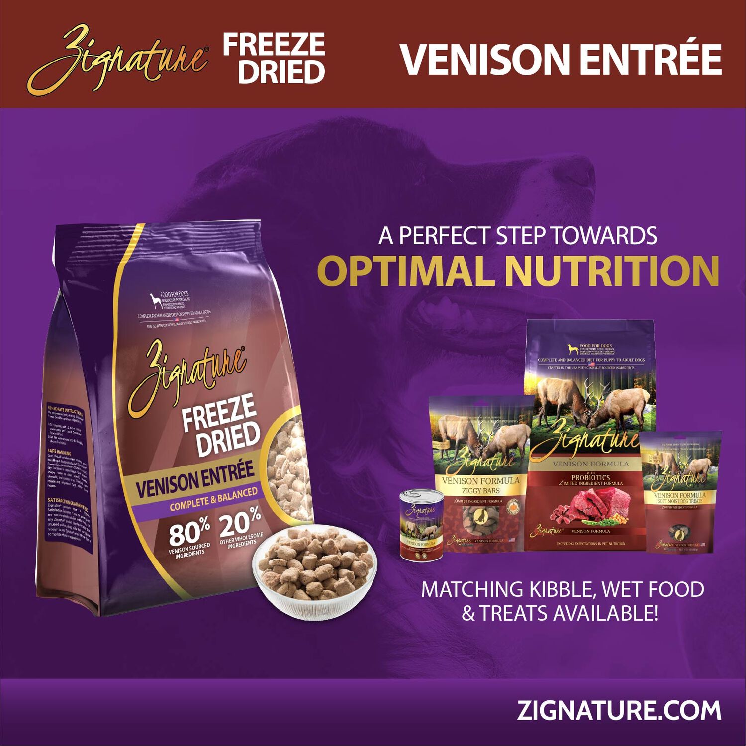 Zignature Grain-Free Venison Entr&eacute;e Freeze-Dried Dog Food, 12.5-Oz Bag