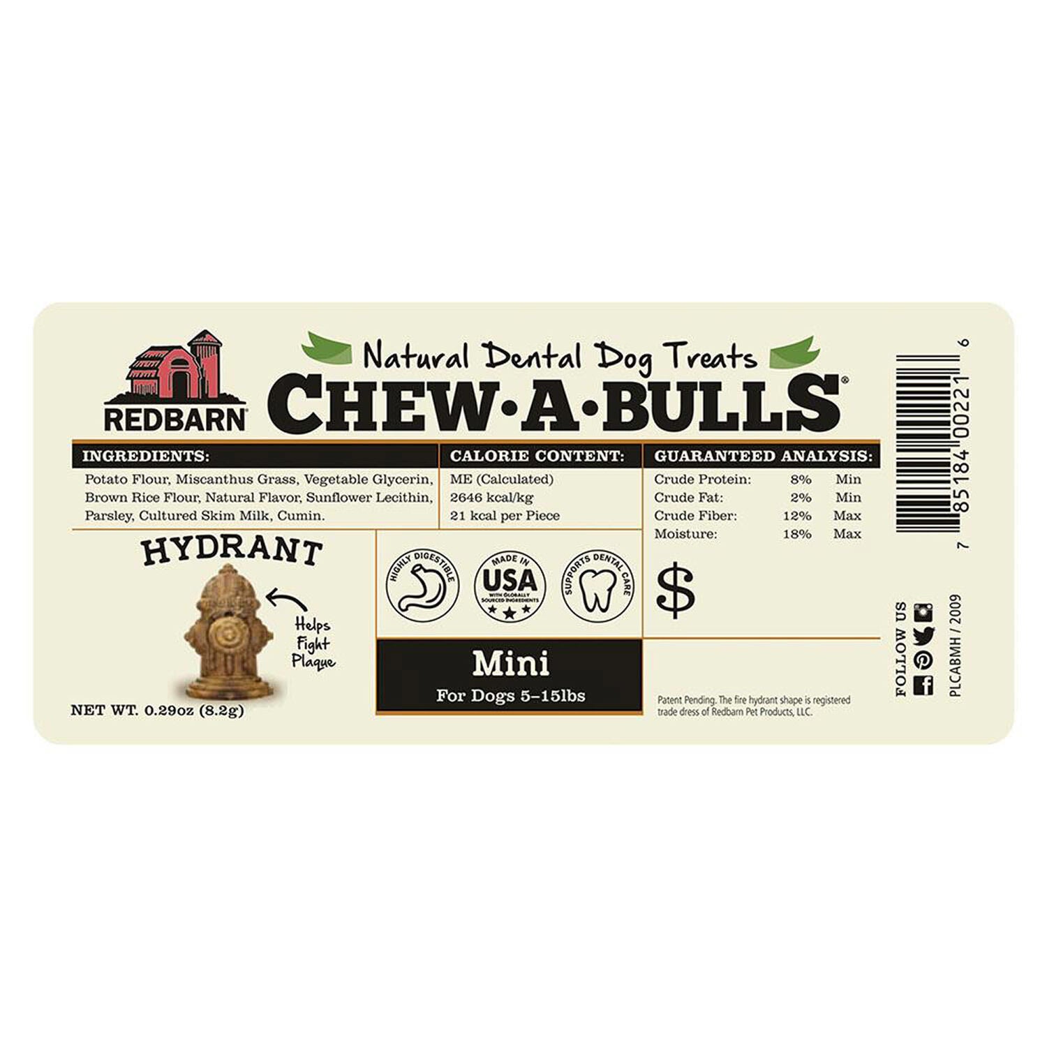 Redbarn Chew-A-Bulls Hydrant Natural Dental Dog Treat, 1 Ea