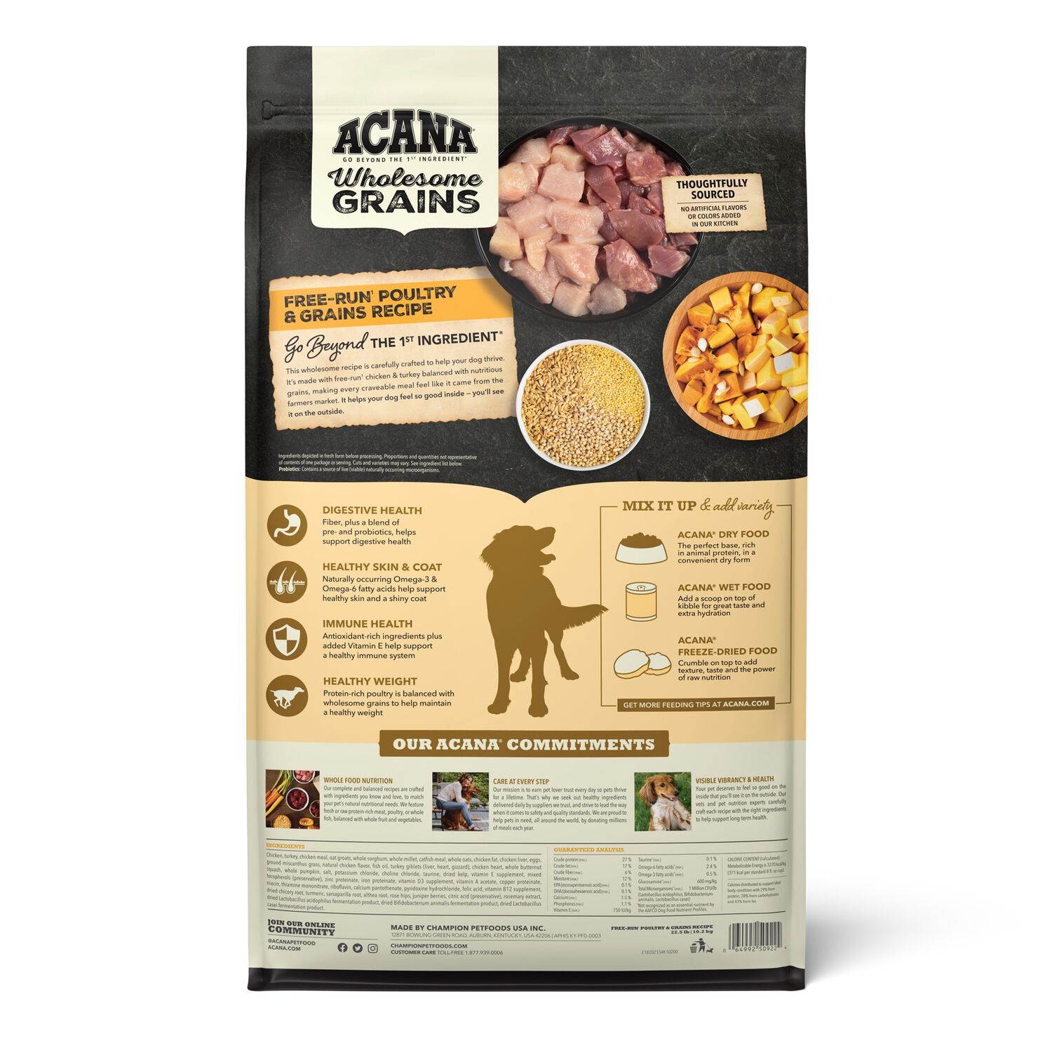 Acana Wholesome Grains Free-Run Poultry With Grains Dry Dog Food, 22.5-Lb Bag