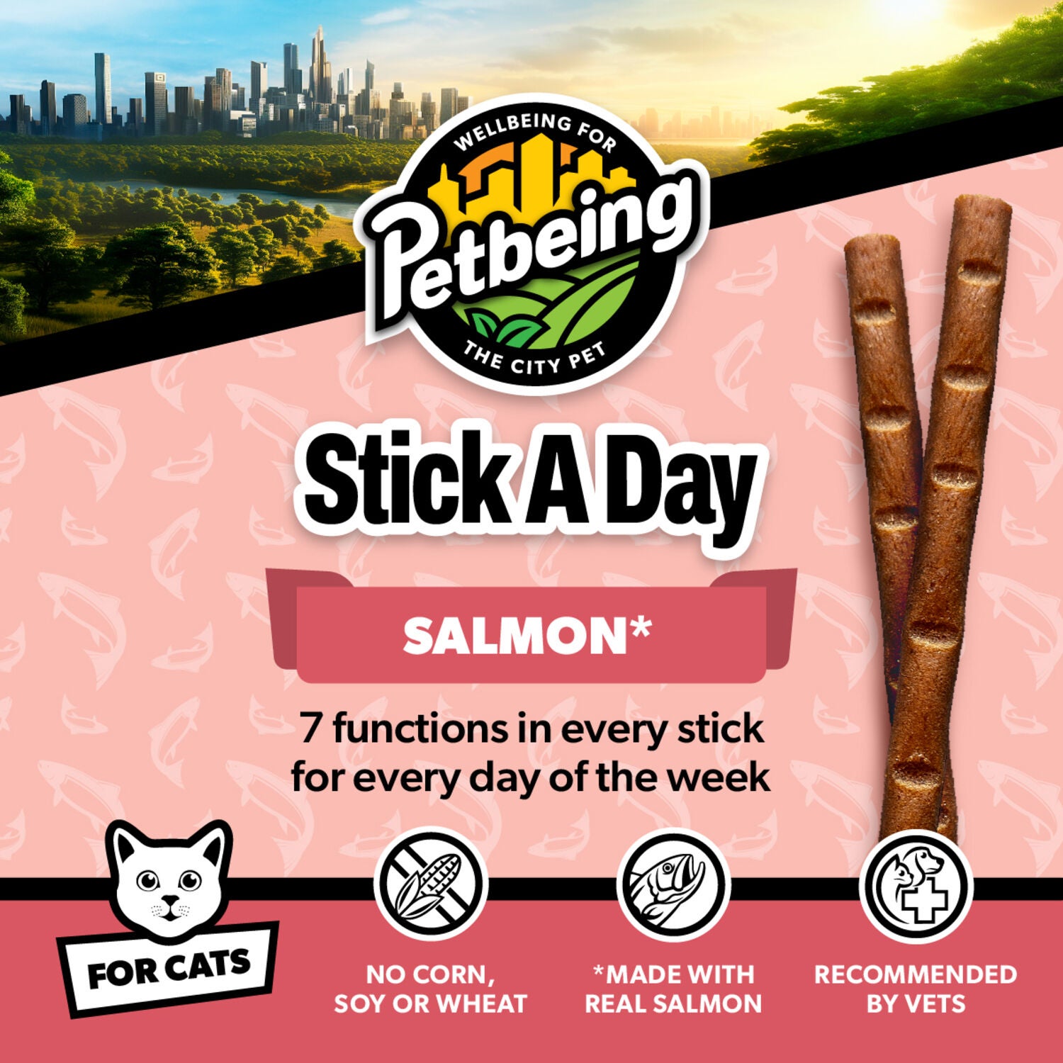 Petbeing Stick A Day 7-In-1 Daily Salmon Chew Supplement For Cats, 7 Count