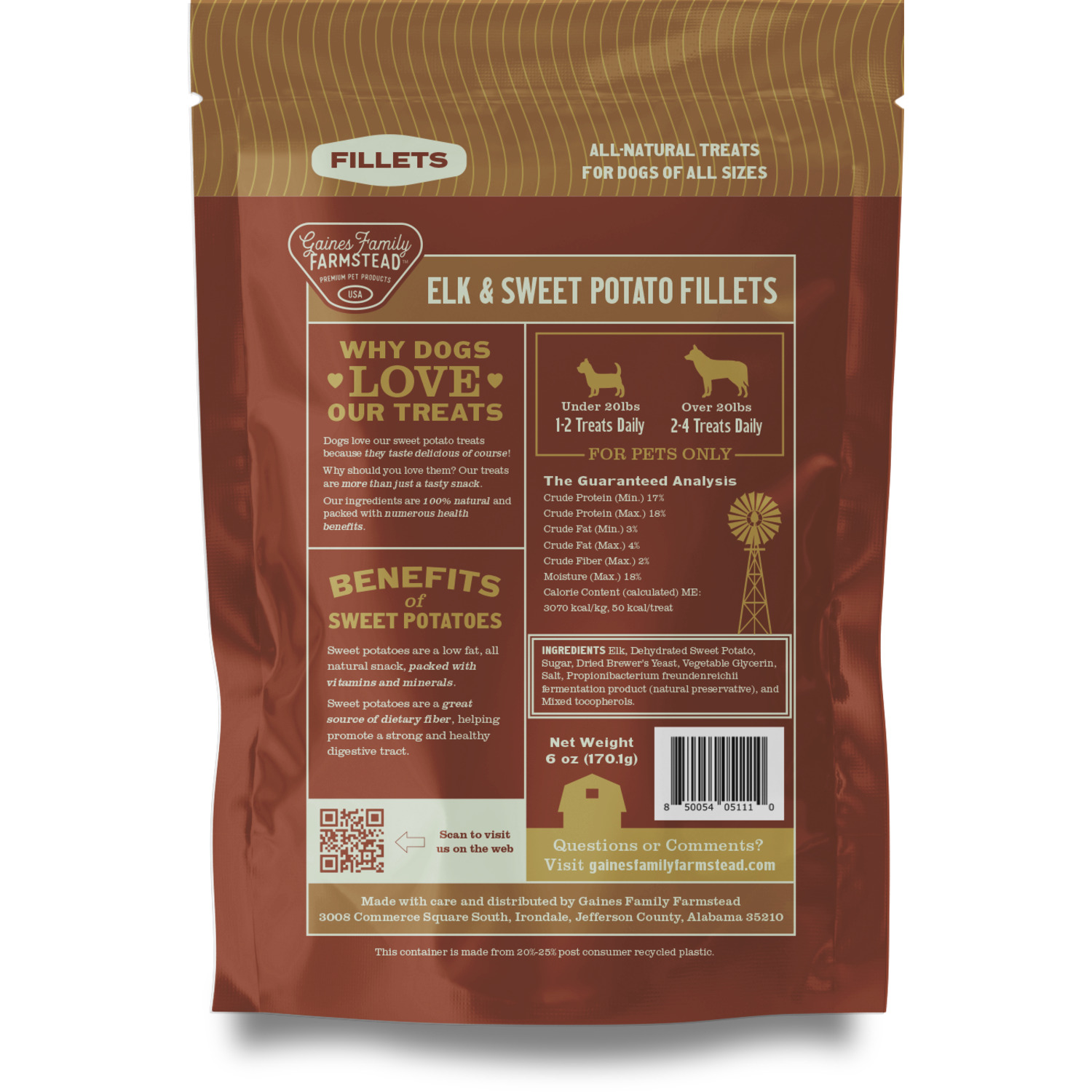 Gaines Family Farmstead Elk And Sweet Potato Fillets Dog Treats, 6Oz