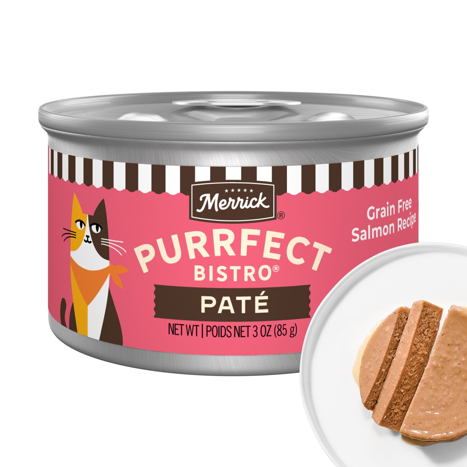 Merrick Purrfect Bistro Grain-Free Premium Soft Canned Pate Adult Wet Cat Food, High Protein Salmon Recipe, 3-Oz Can