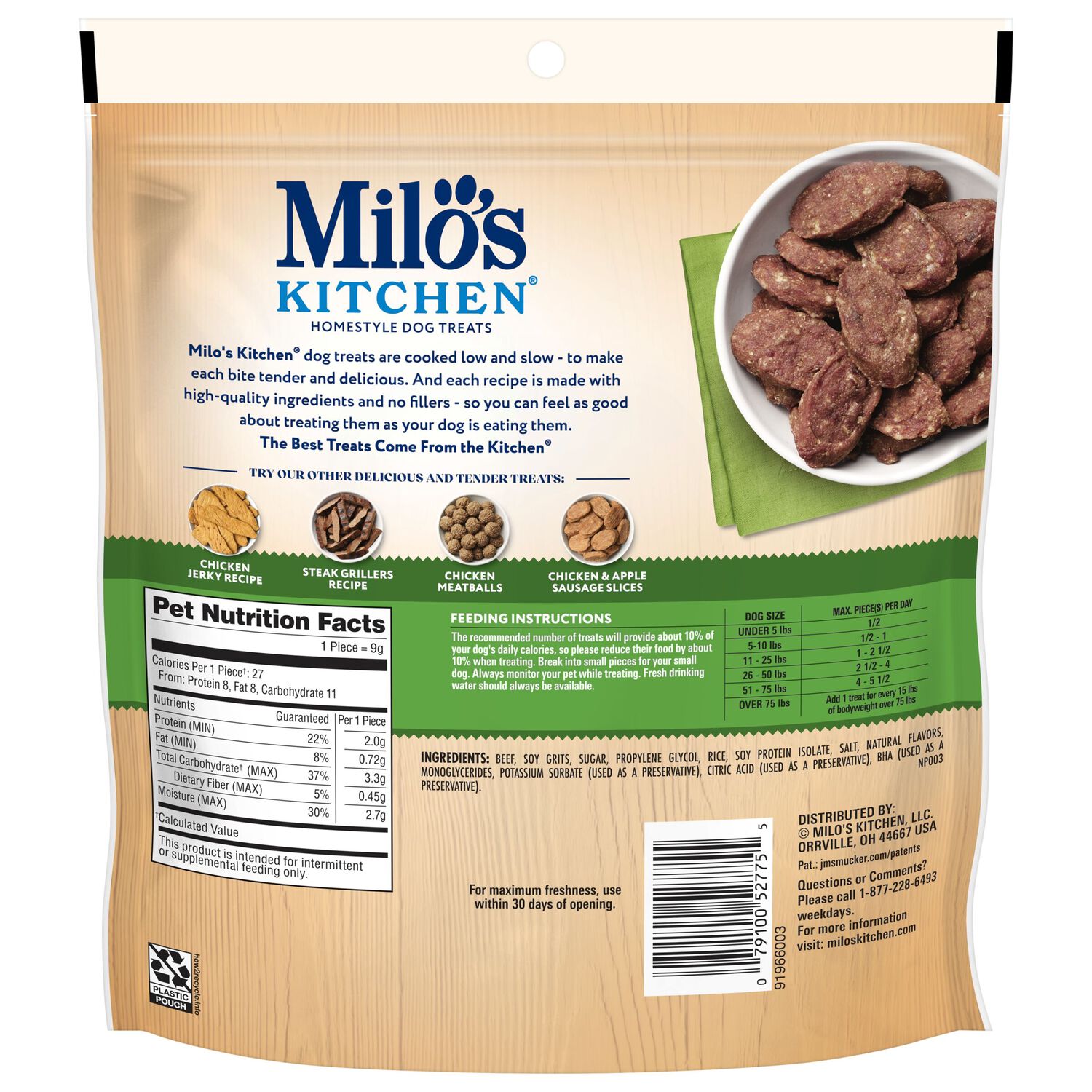 Milo&rsquo;S Kitchen Beef Sausage Slices With Rice Soft & Chewy Dog Treats, 10-Oz
