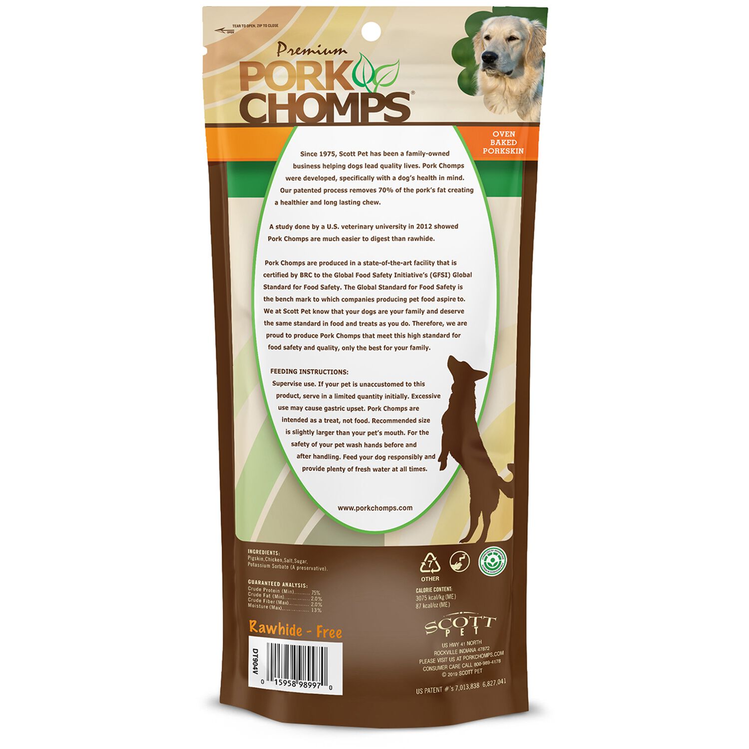 Pork Chomps Baked Chicken Wrapped Rawhide Alternative Rolls Dog Treats, 8-Inch, 2-Count