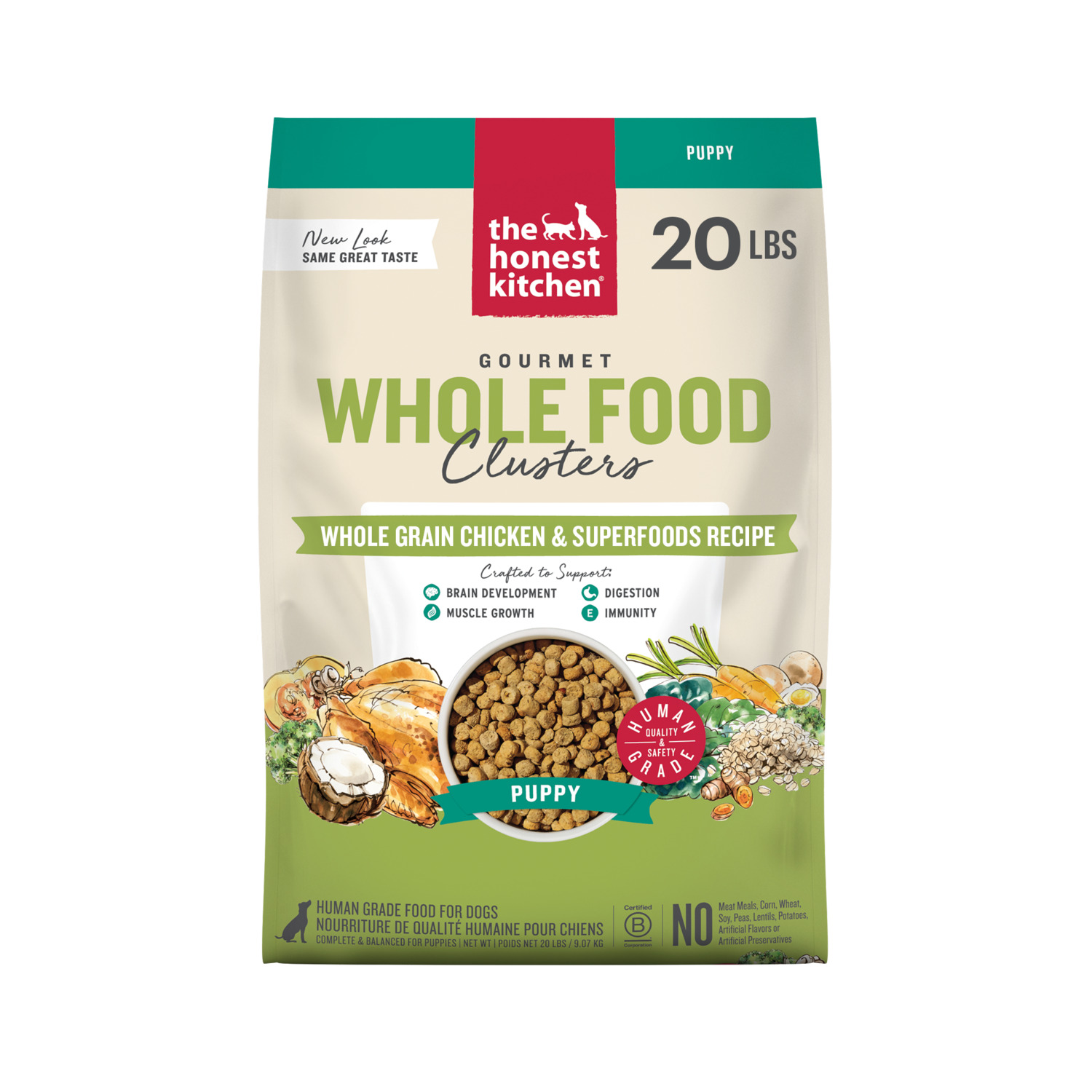 The Honest Kitchen Gourmet Whole Food Clusters Whole Grain Chicken & Superfoods Recipe Puppy Dry Dog Food, 20-Lb