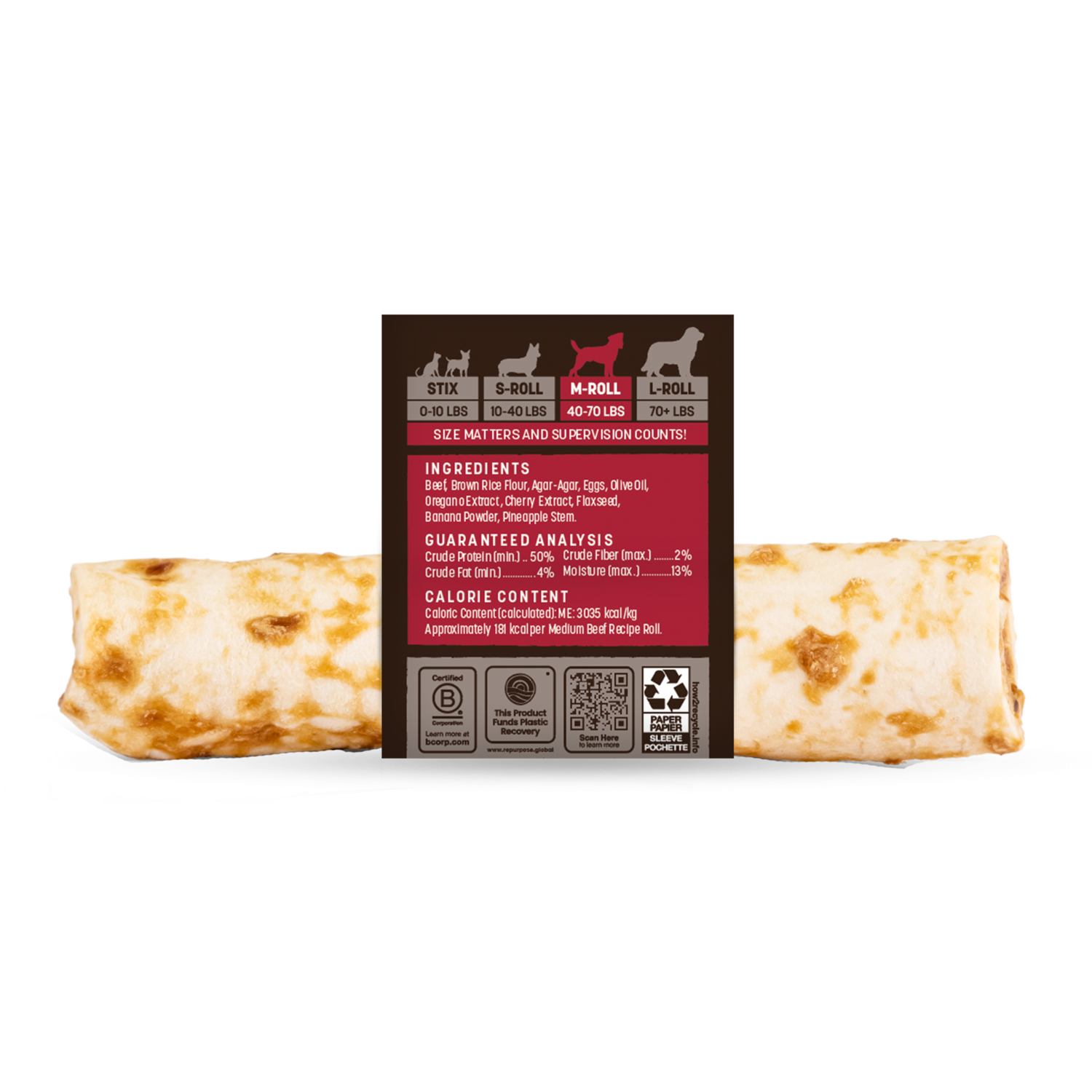 Earth Animal No-Hide Rawhide Alternative Beef Recipe Medium Dog Chew Treat, 7"