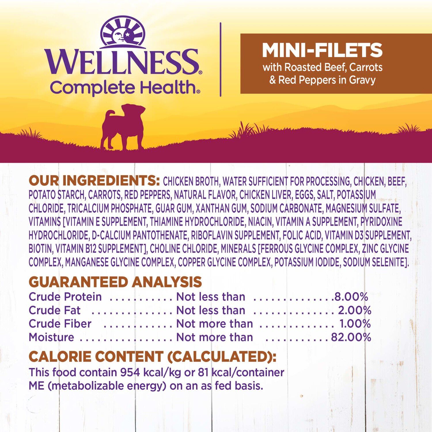 Wellness Petite Entr&eacute;es Mini-Filets Small Breed Wet Dog Food With Roasted Beef, Carrots & Red Peppers In Gravy, 3-Ounce Cup