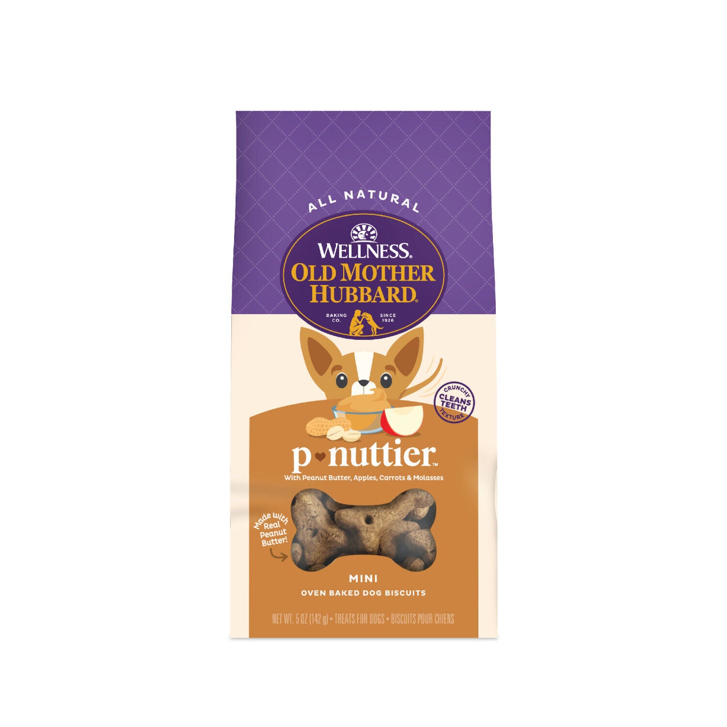 Wellness Old Mother Hubbard P-Nuttier Biscuits Dog Treats, Natural, Training Treats, Peanut Butter Flavor, Mini Size - 5 -Ounce Bag