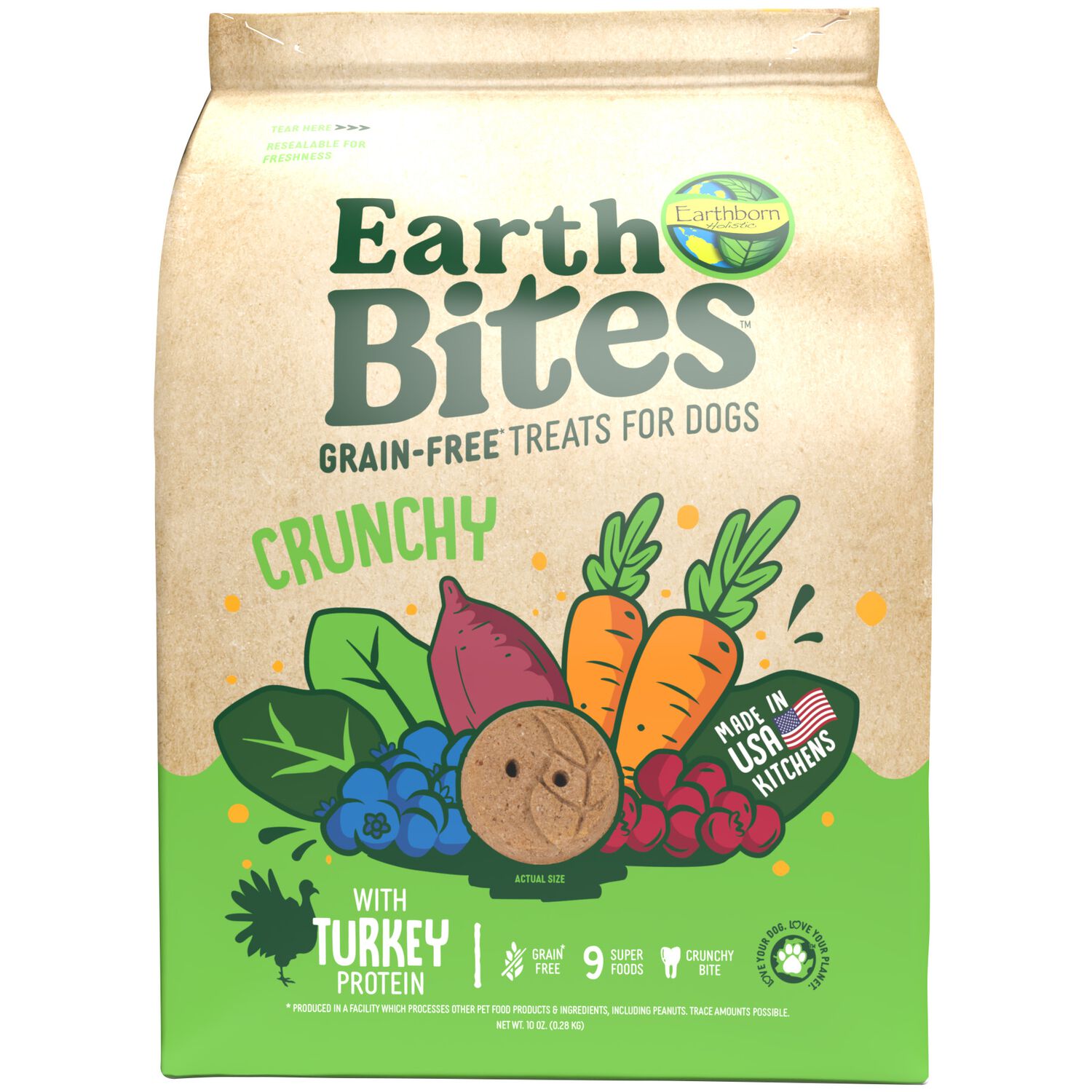 Earthborn Holistic Grain-Free Earthbites  Turkey  Flavor Crunchy Dog Biscuit Treats, 10-Oz Bag