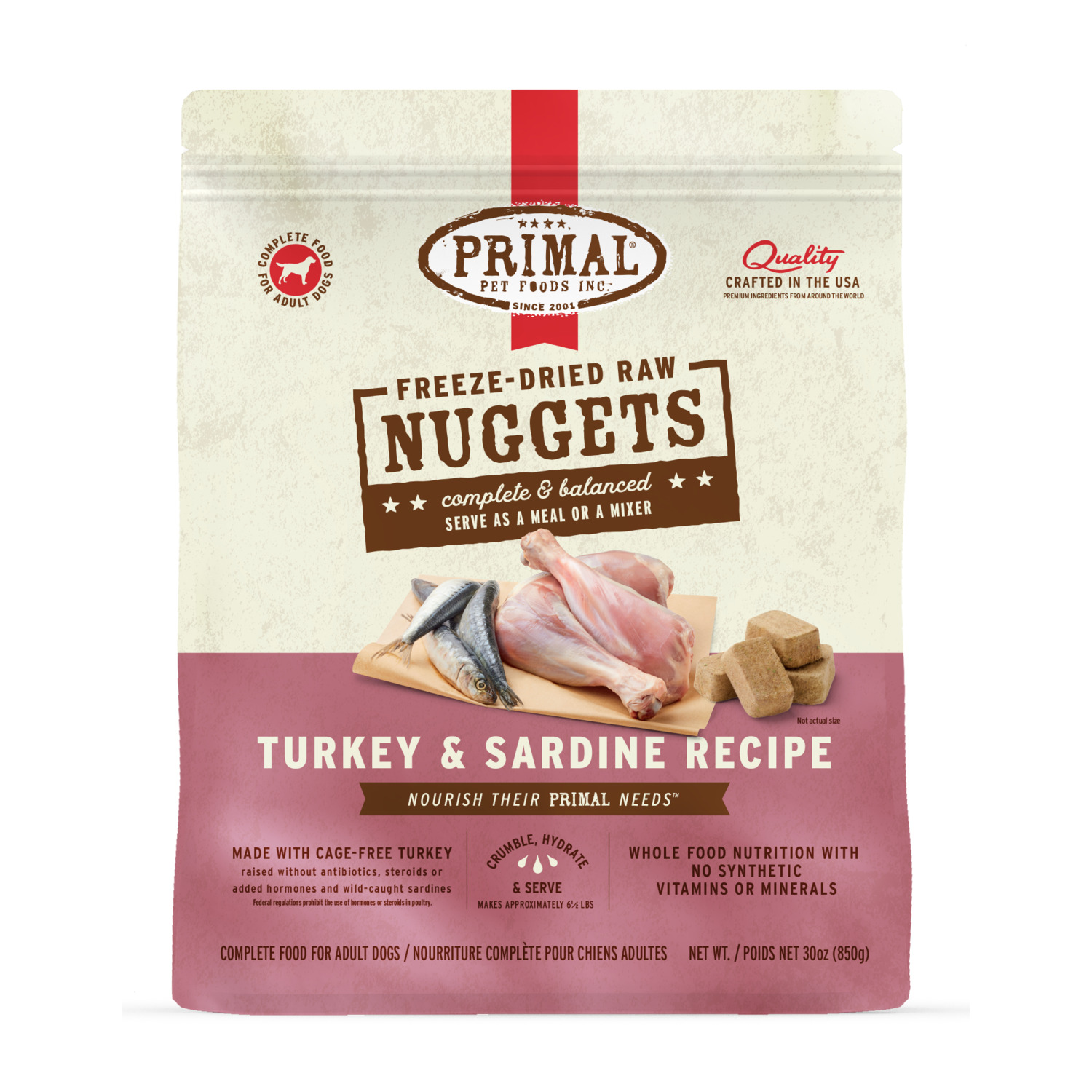 Primal Freeze-Dried Raw Nuggets Freeze-Dried Dog Food, Turkey & Sardine Formula, 30-Oz Bag
