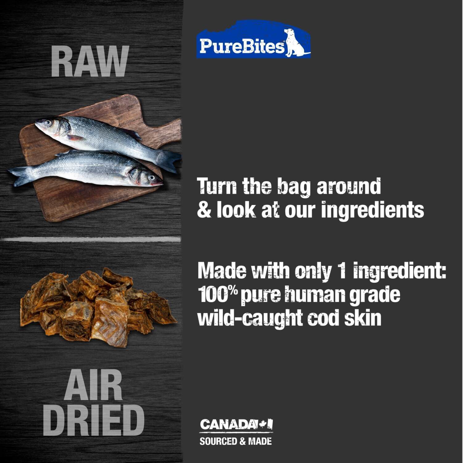 Purebites Gently Air Dried Cod Skin Jerky Dog Treats, 4.8Oz