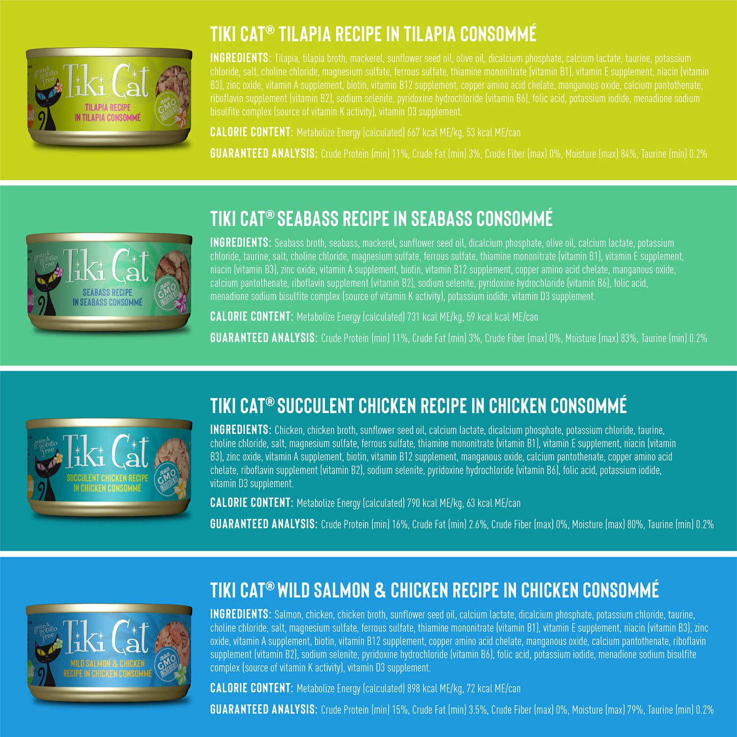 Tiki Cat Luau Wet Cat Food, Variety Pack, 2.8-Oz Cans 12-Count
