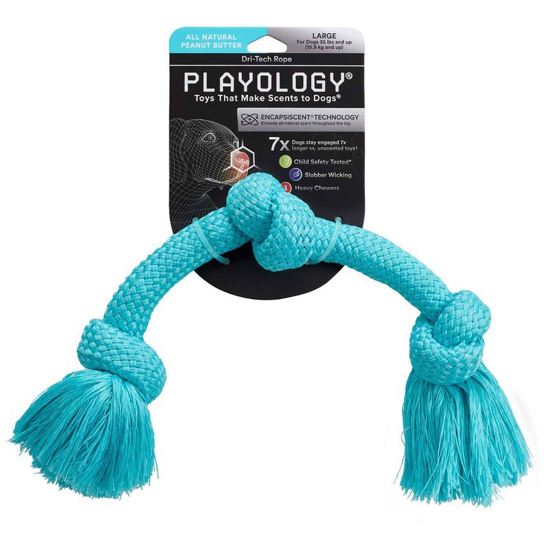 PLAYOLOGY Puppy Sensory Ball Peanut Butter Dog Toy, Blue, Large 