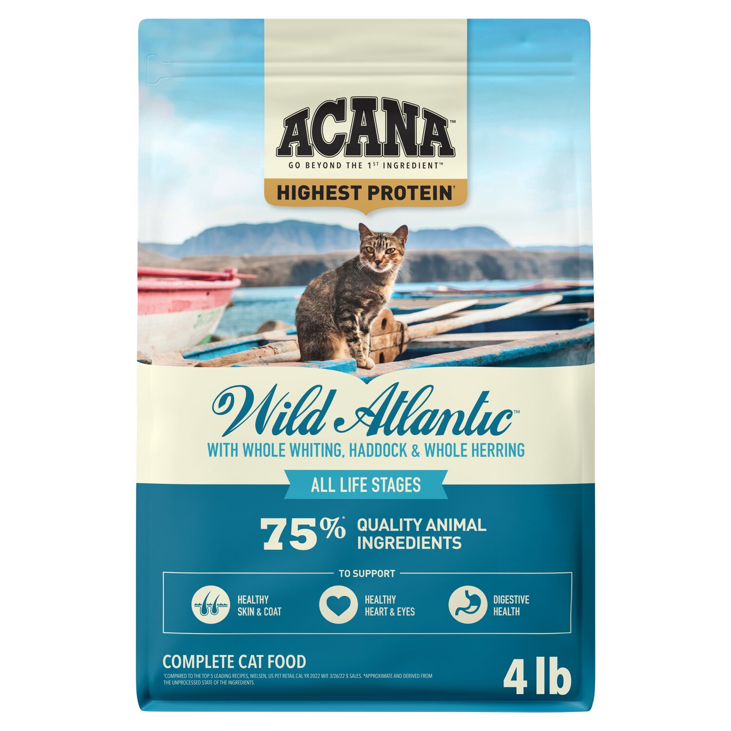 Acana Grain-Free Dry Cat Food, Wild Atlantic, Saltwater Fish With Freeze-Dried Liver, 4-Lb