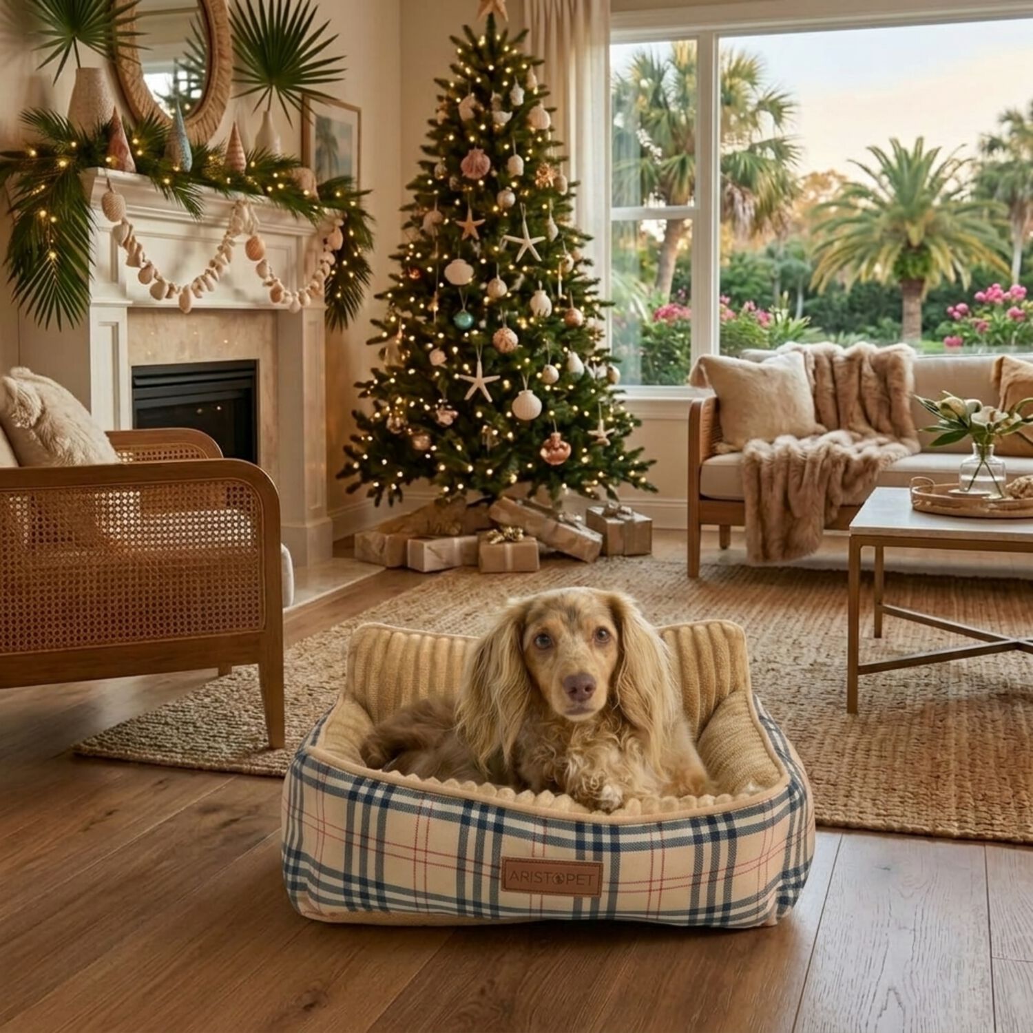 Aristopet Luxury Plaid Small Cuddler Dog Bed, Tan