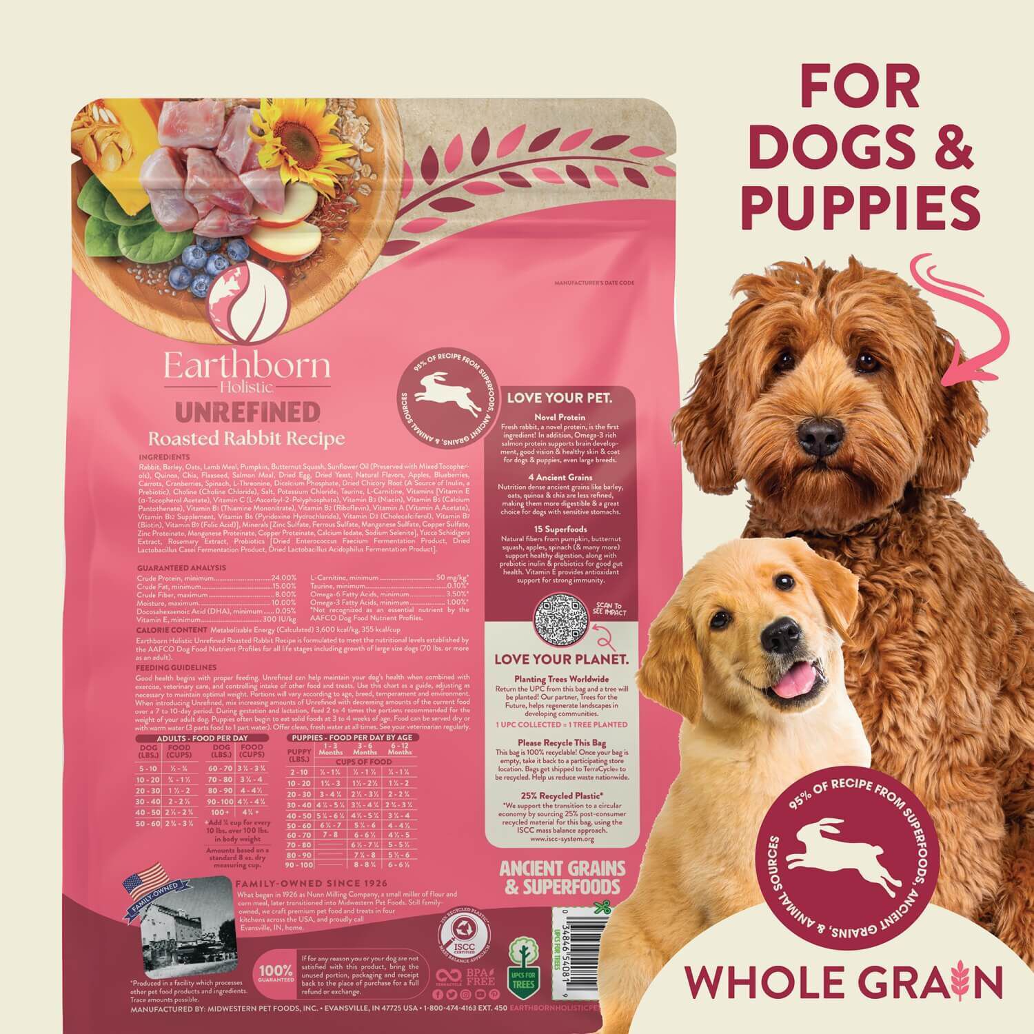 Earthborn Holistic Unrefined Roasted Rabbit With Ancient Grains & Superfoods Dry Dog Food, 25-Lb
