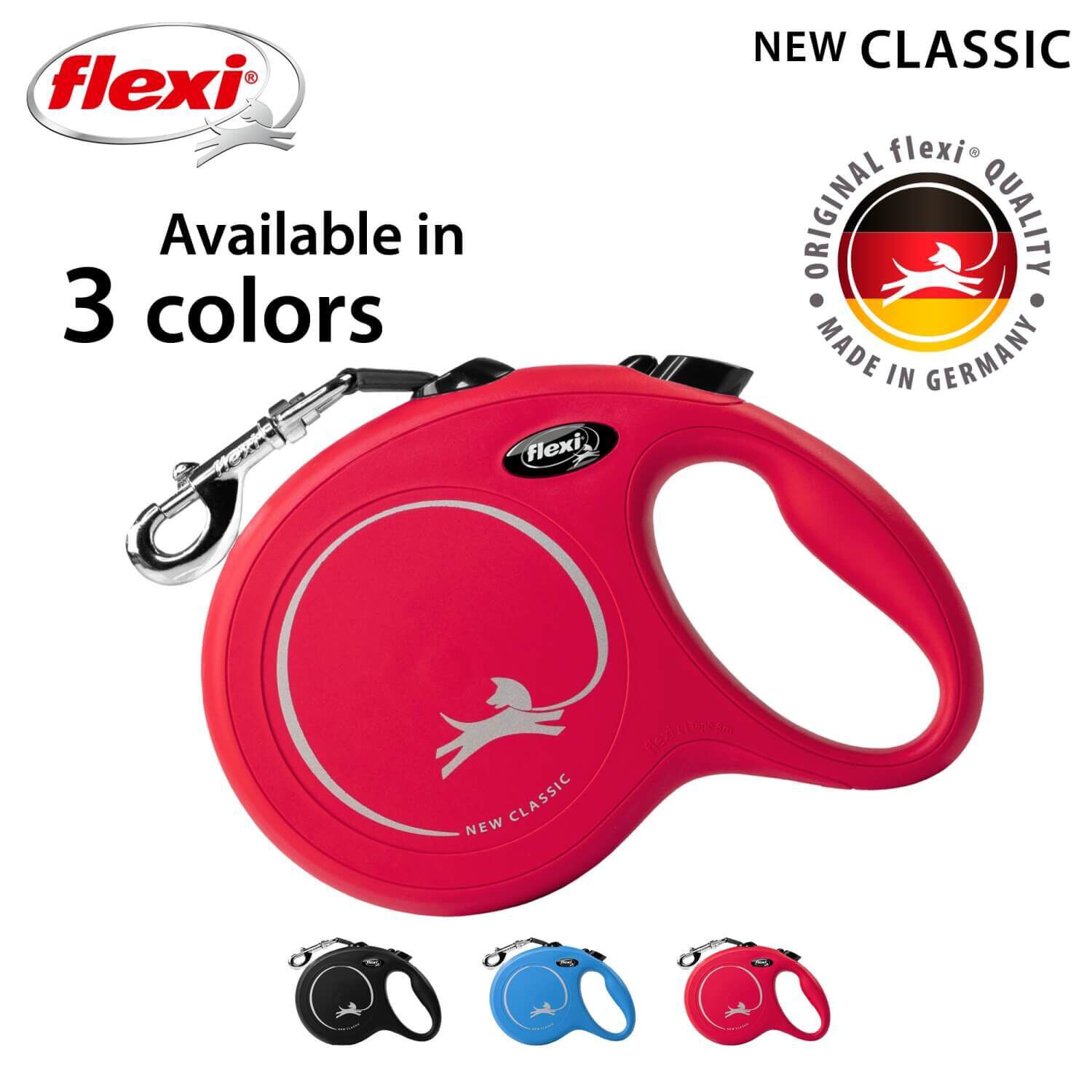Flexi Classic Retractable Tape Dog Leash - Red, 16Ft