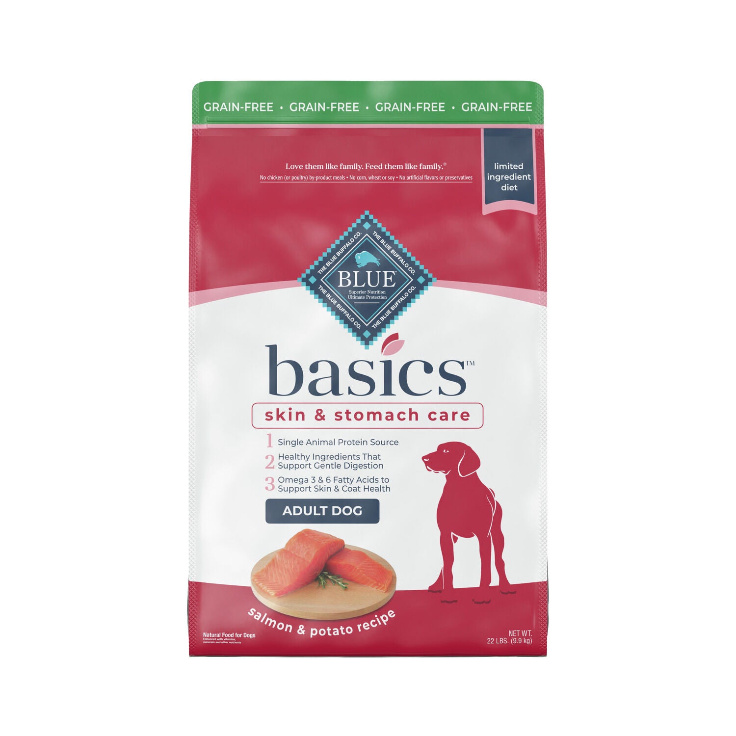 Blue Buffalo Basics Skin Stomach Care Grain Free Natural Adult Dry Dog Food Salmon Potato 22 Lb